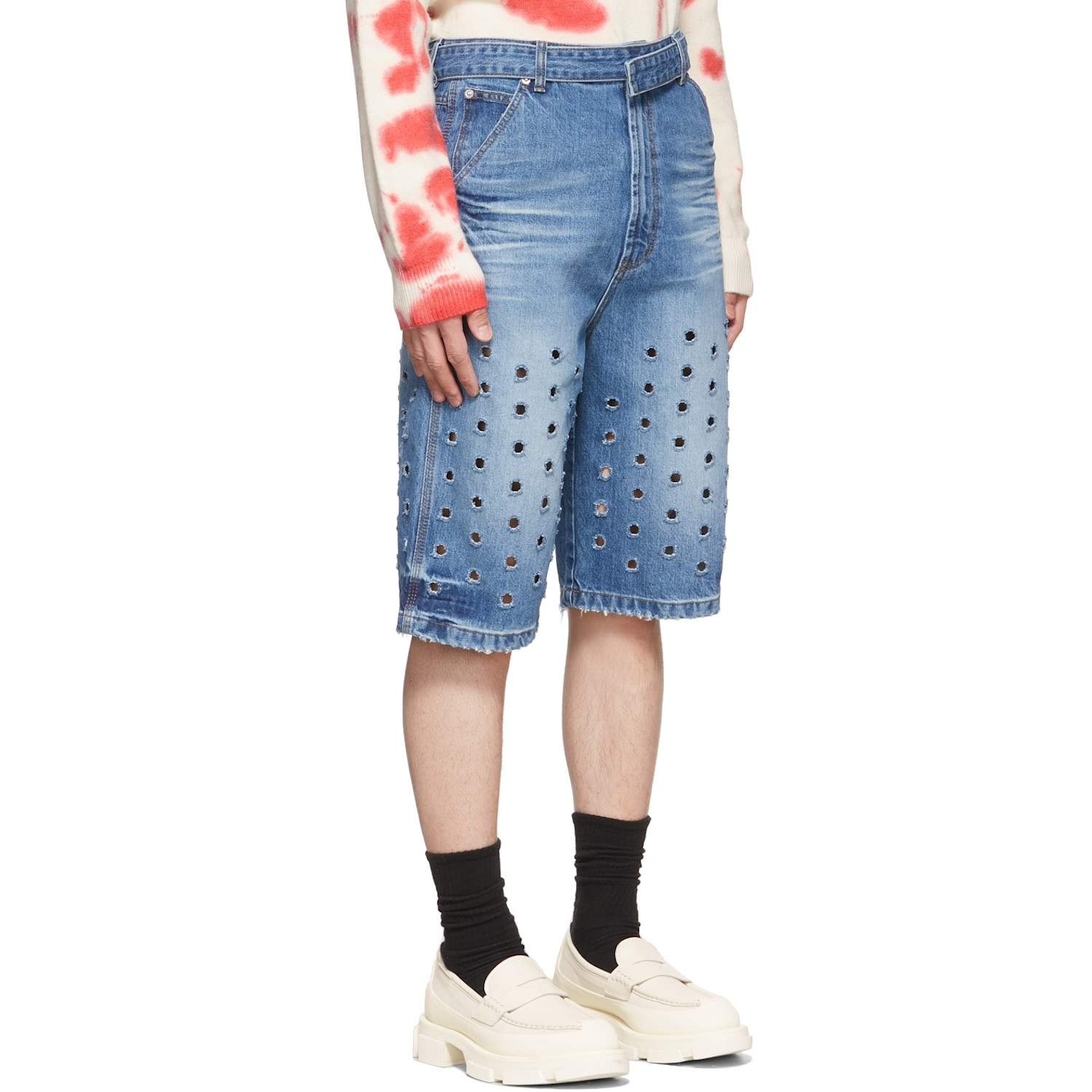  We11done Blue Denim Cut-out Shorts 