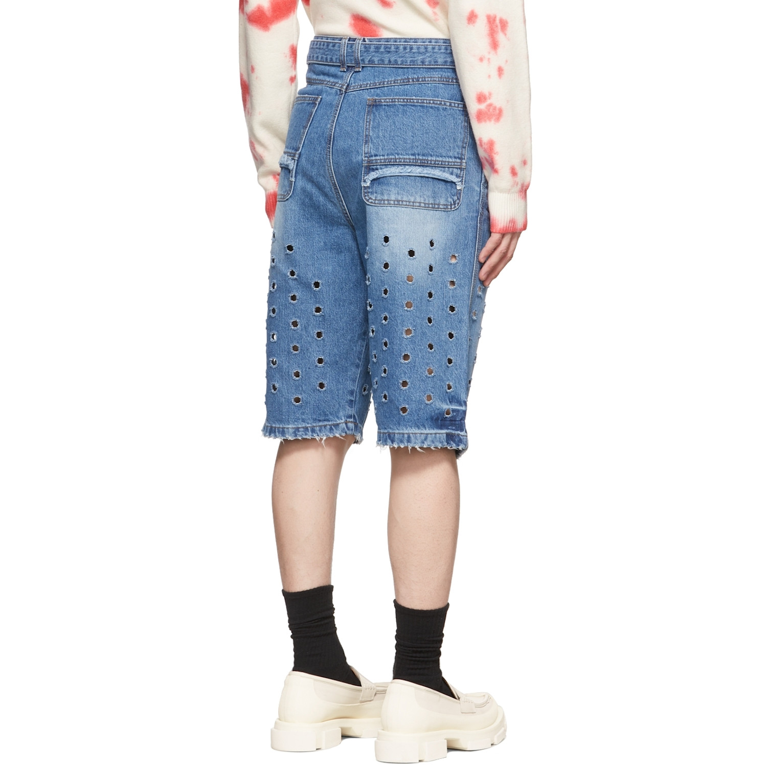  We11done Blue Denim Cut-out Shorts 