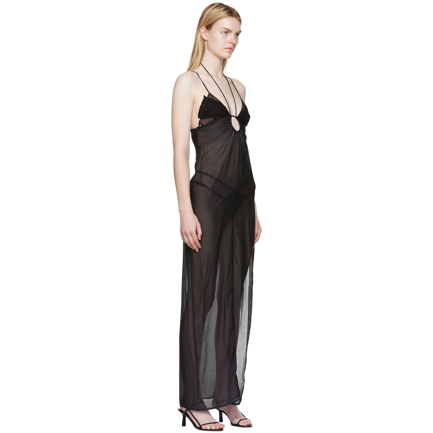  Nensi Dojaka Black Keyhole Pleated Maxi Dress 