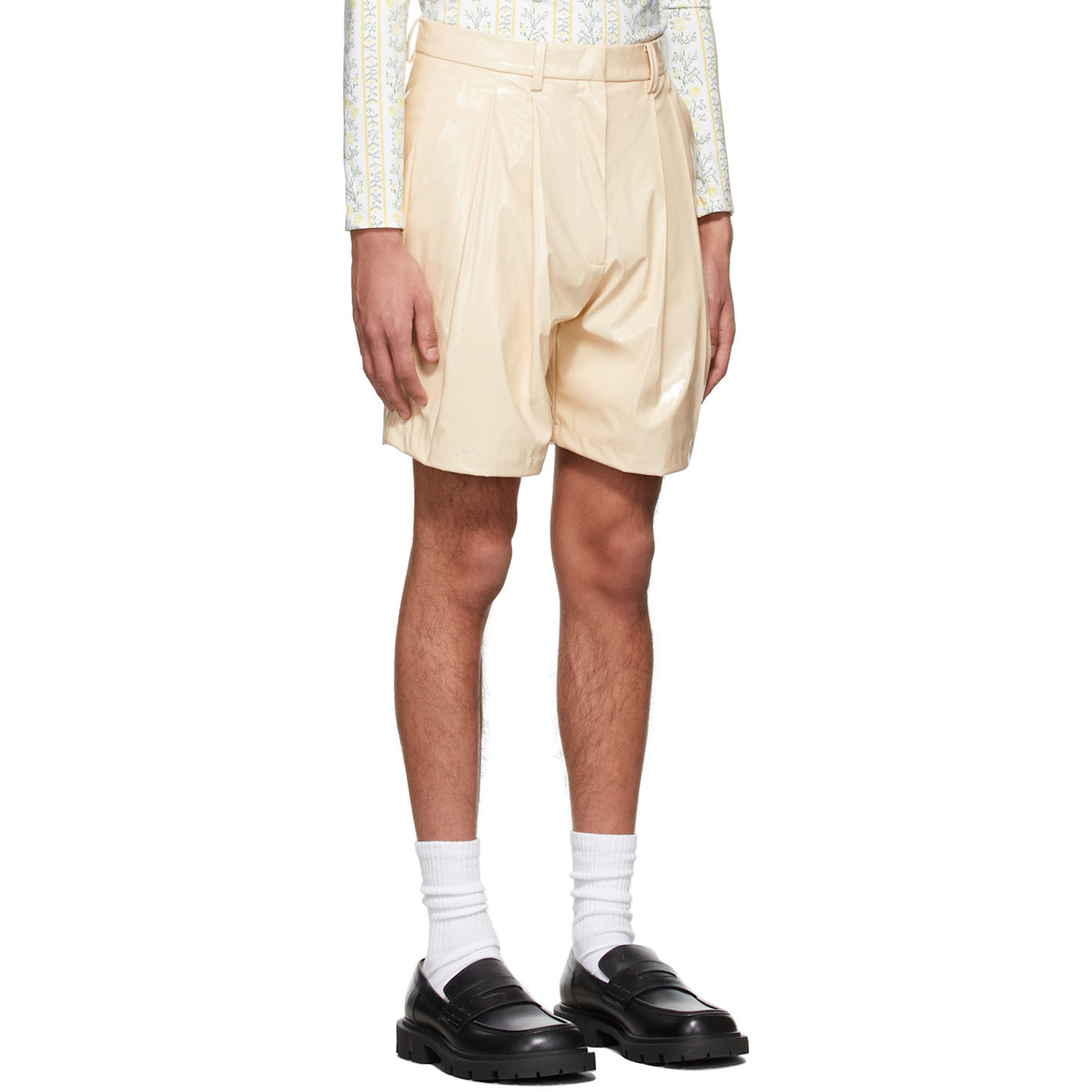  Tanner Fletcher Beige Marlo Wet Look Shorts 