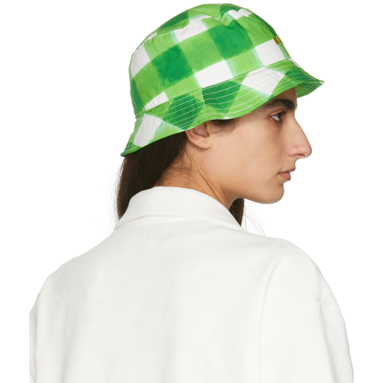  Msgm Green Plaid Bucket Hat 