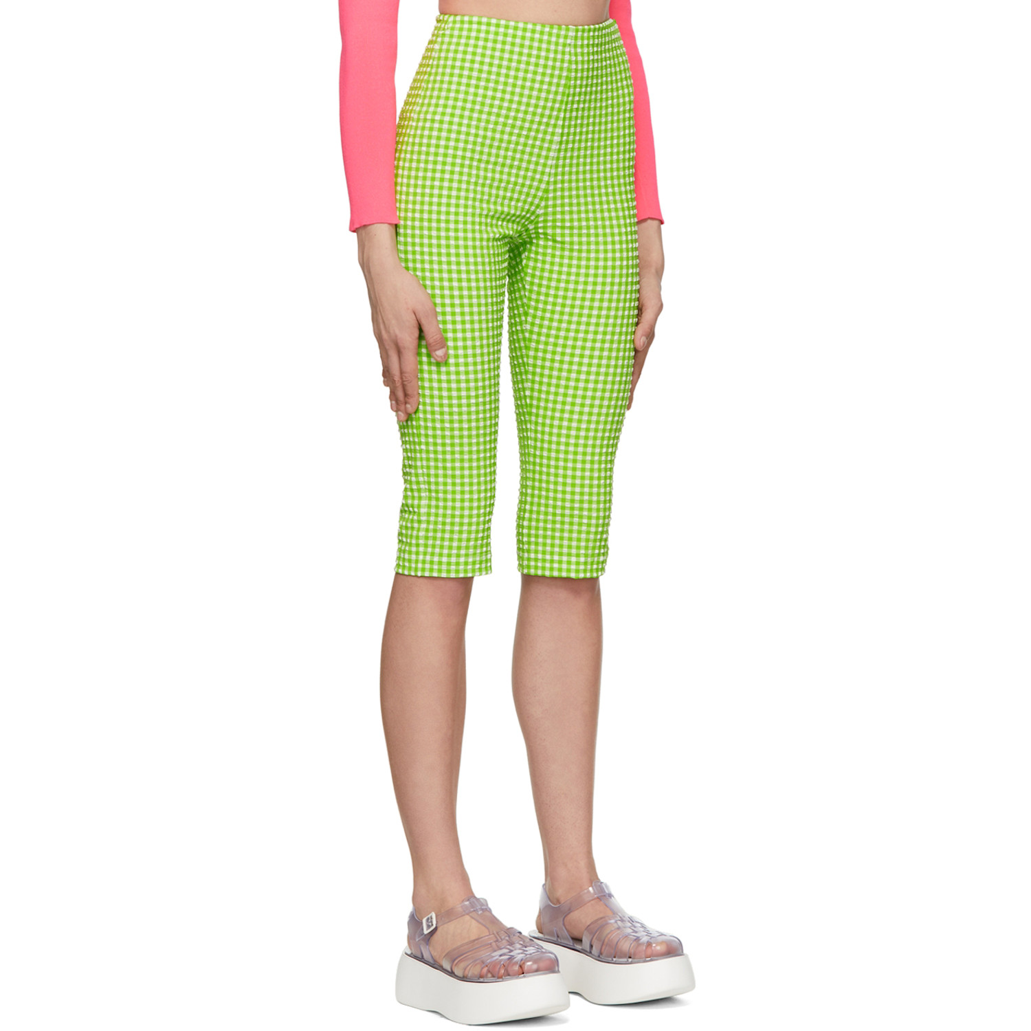  Msgm Green & White Polyester Shorts 