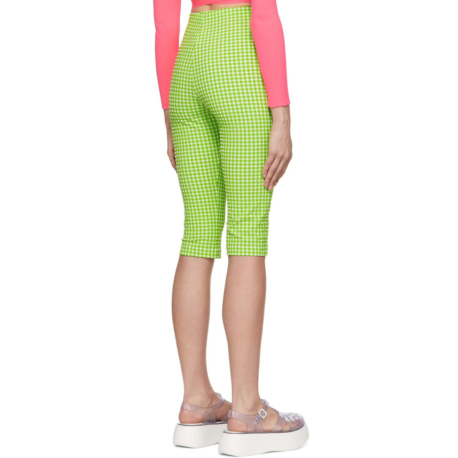  Msgm Green & White Polyester Shorts 