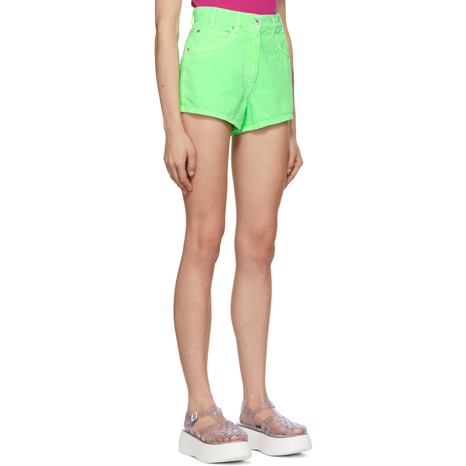  Msgm Green Denim Shorts 