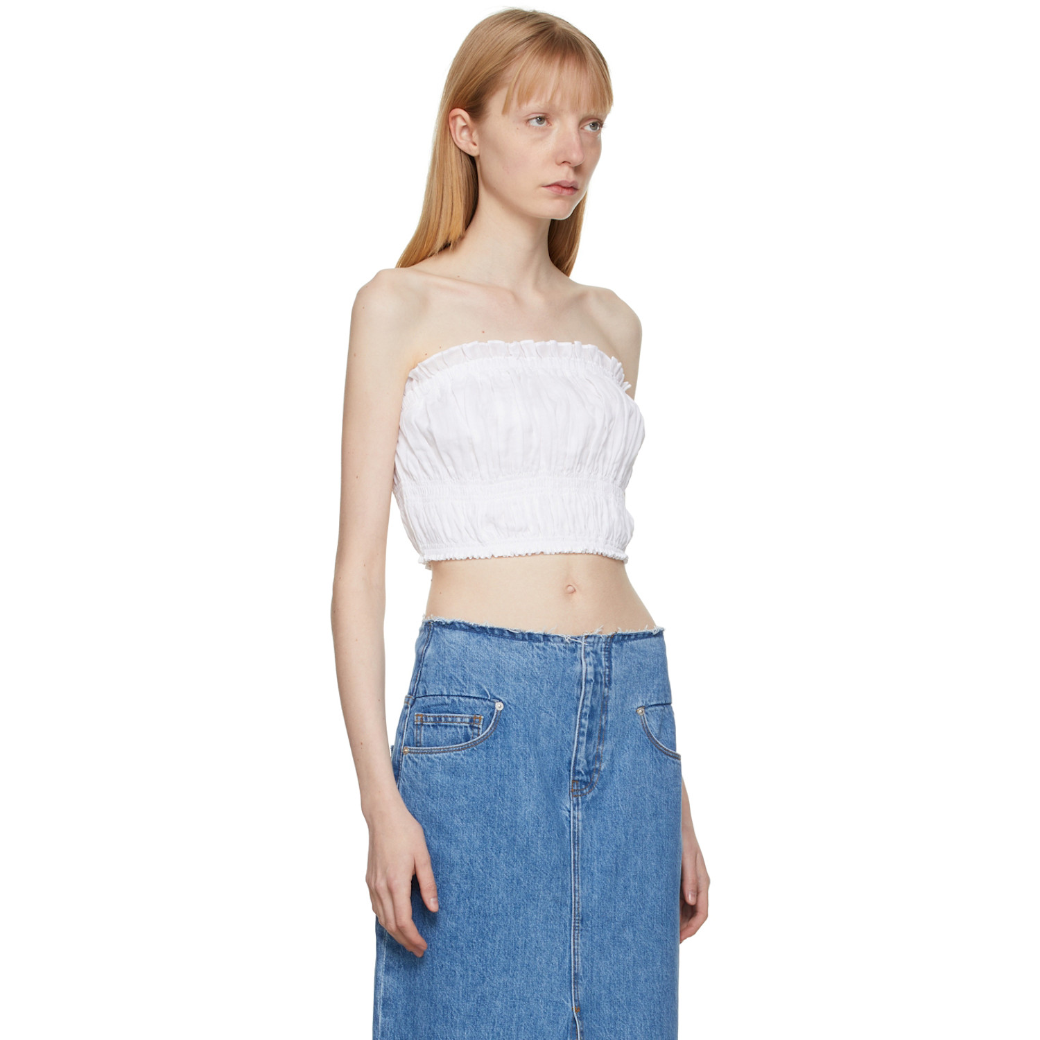  Frame White Smocked Strapless Tank Top 
