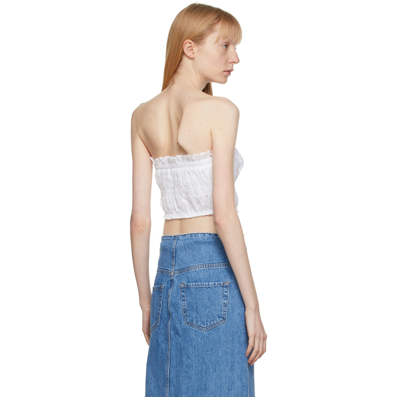  Frame White Smocked Strapless Tank Top 
