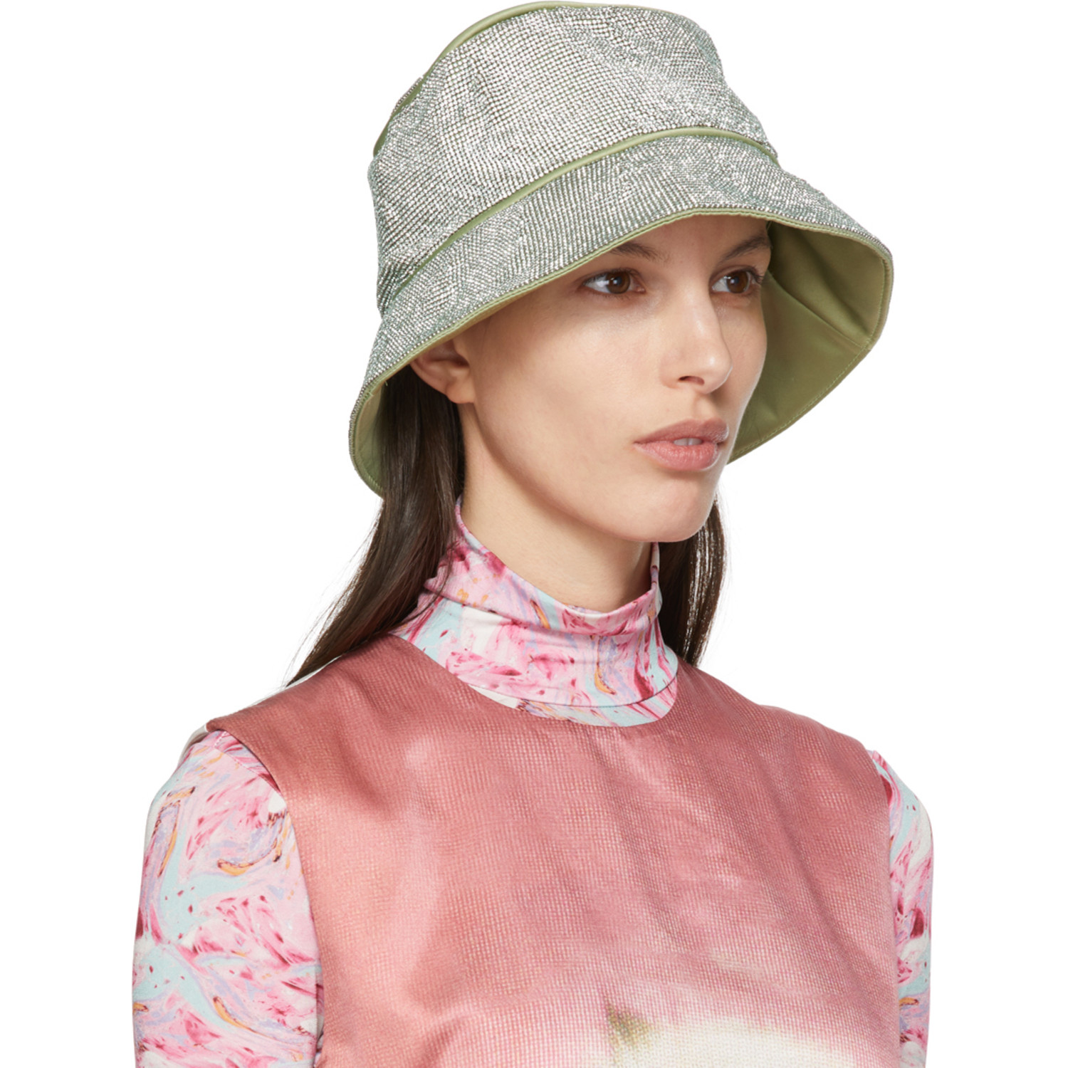  Kara Ssense Exclusive Green Crystal Mesh Bucket Hat 