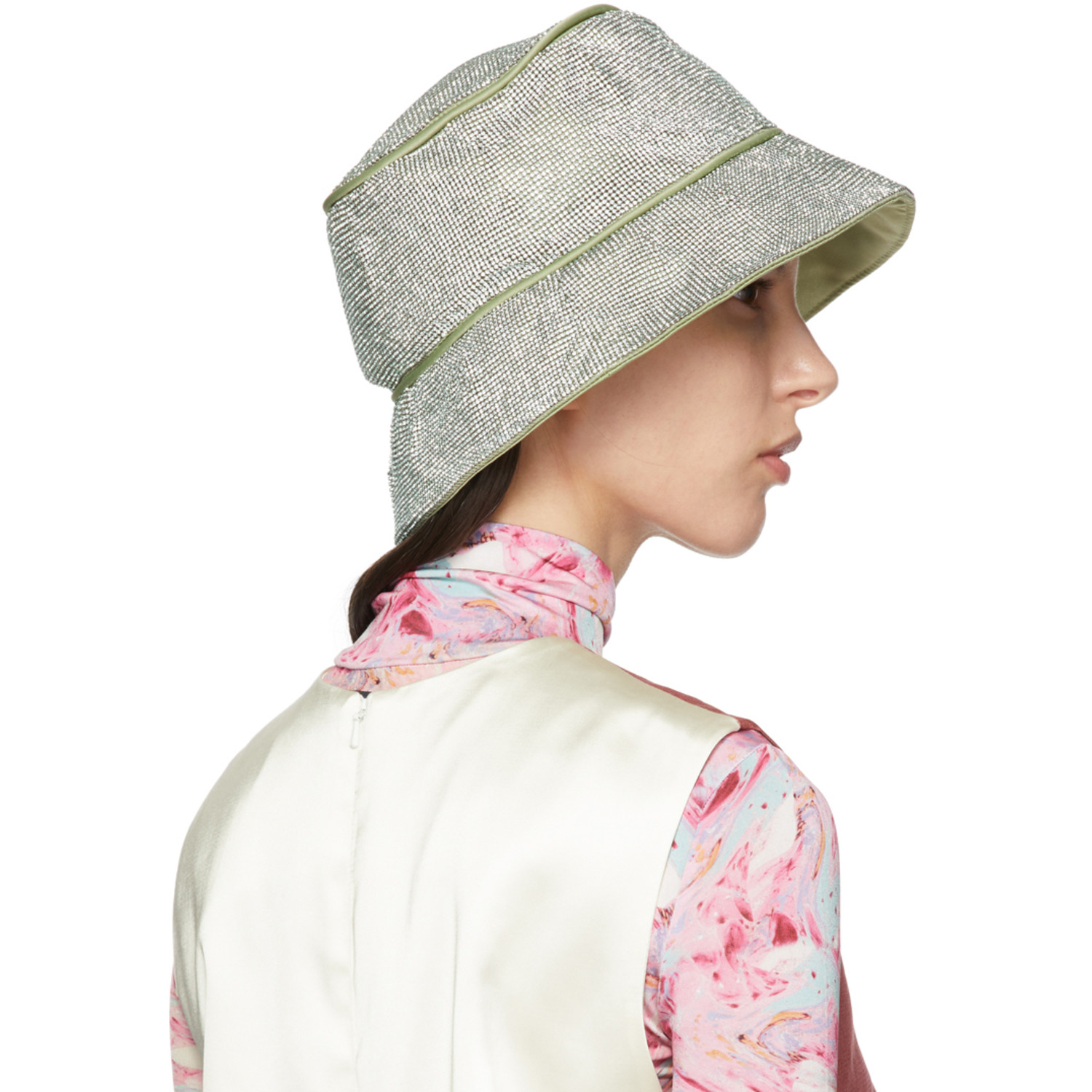  Kara Ssense Exclusive Green Crystal Mesh Bucket Hat 