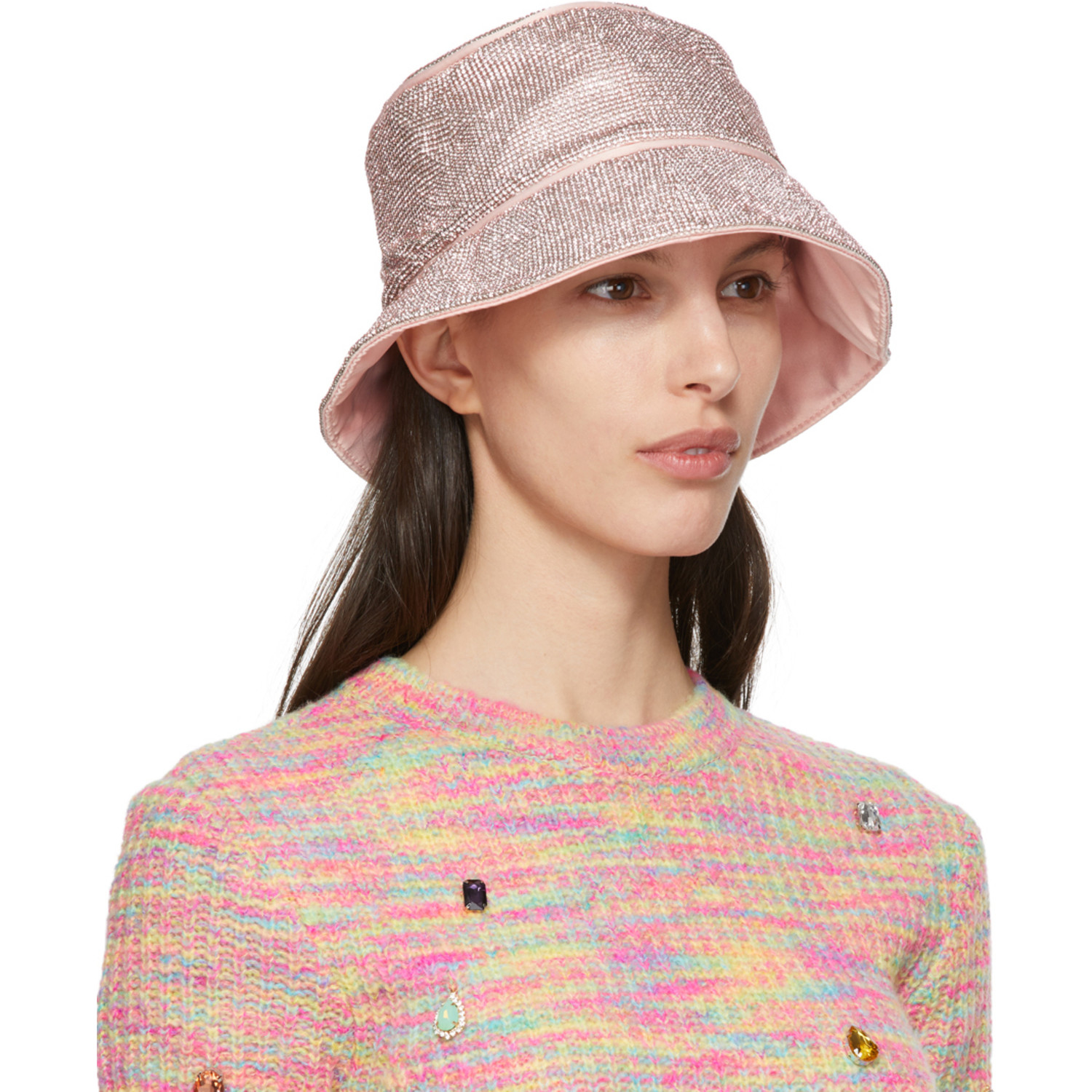  Kara Ssense Exclusive Pink Crystal Mesh Bucket Hat 