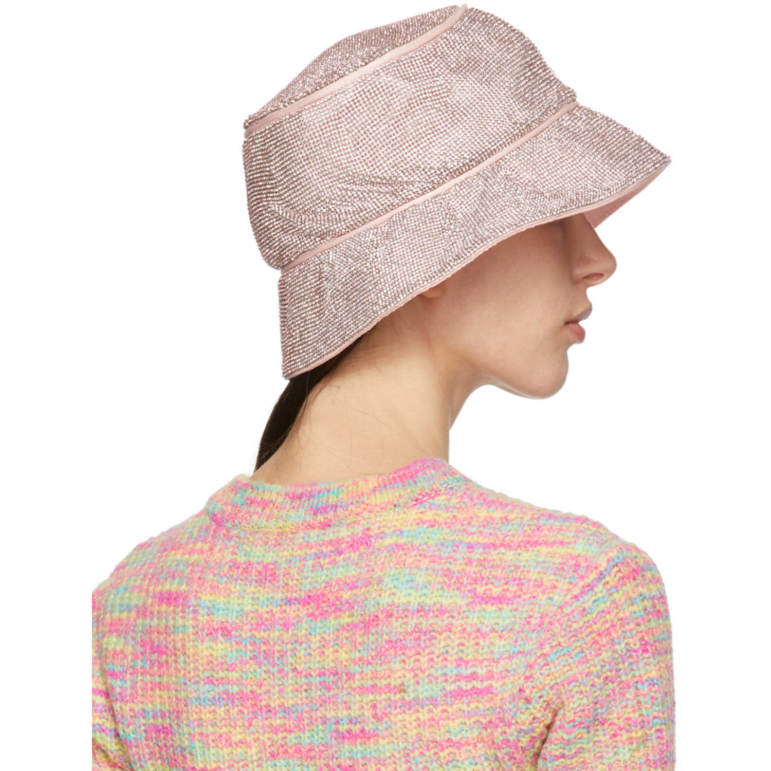  Kara Ssense Exclusive Pink Crystal Mesh Bucket Hat 