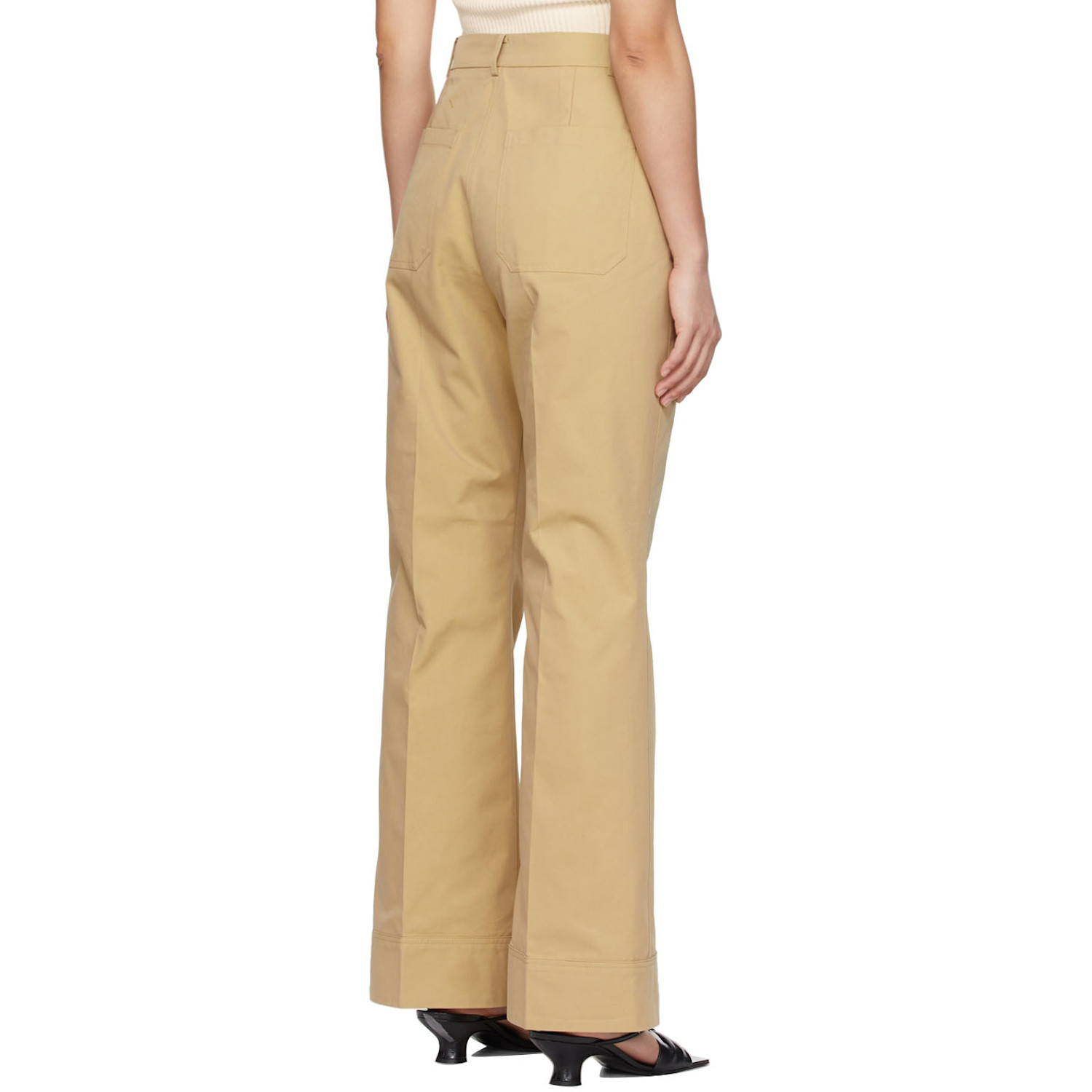  Drae Beige Cotton Patch Pocket Flared Trousers 