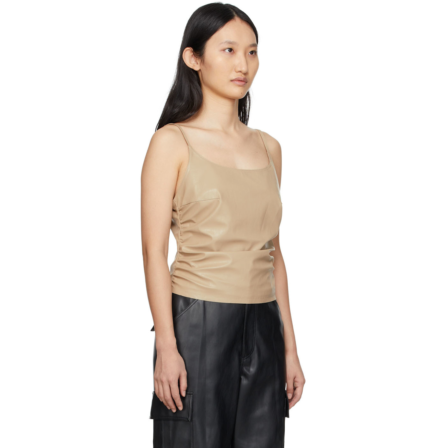  Drae Beige Faux-leather Tank Top 