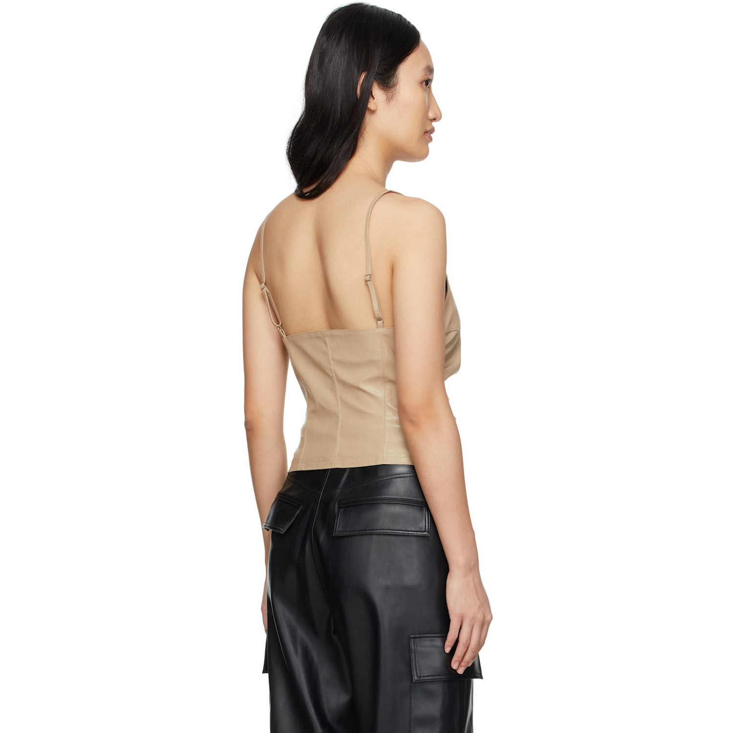  Drae Beige Faux-leather Tank Top 
