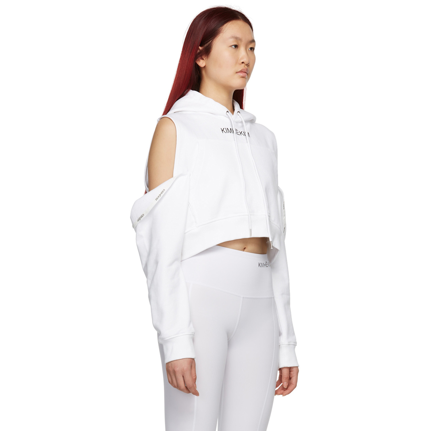  KimhĒkim Ssense Exclusive White Off-shoulder Petal Hoodie 