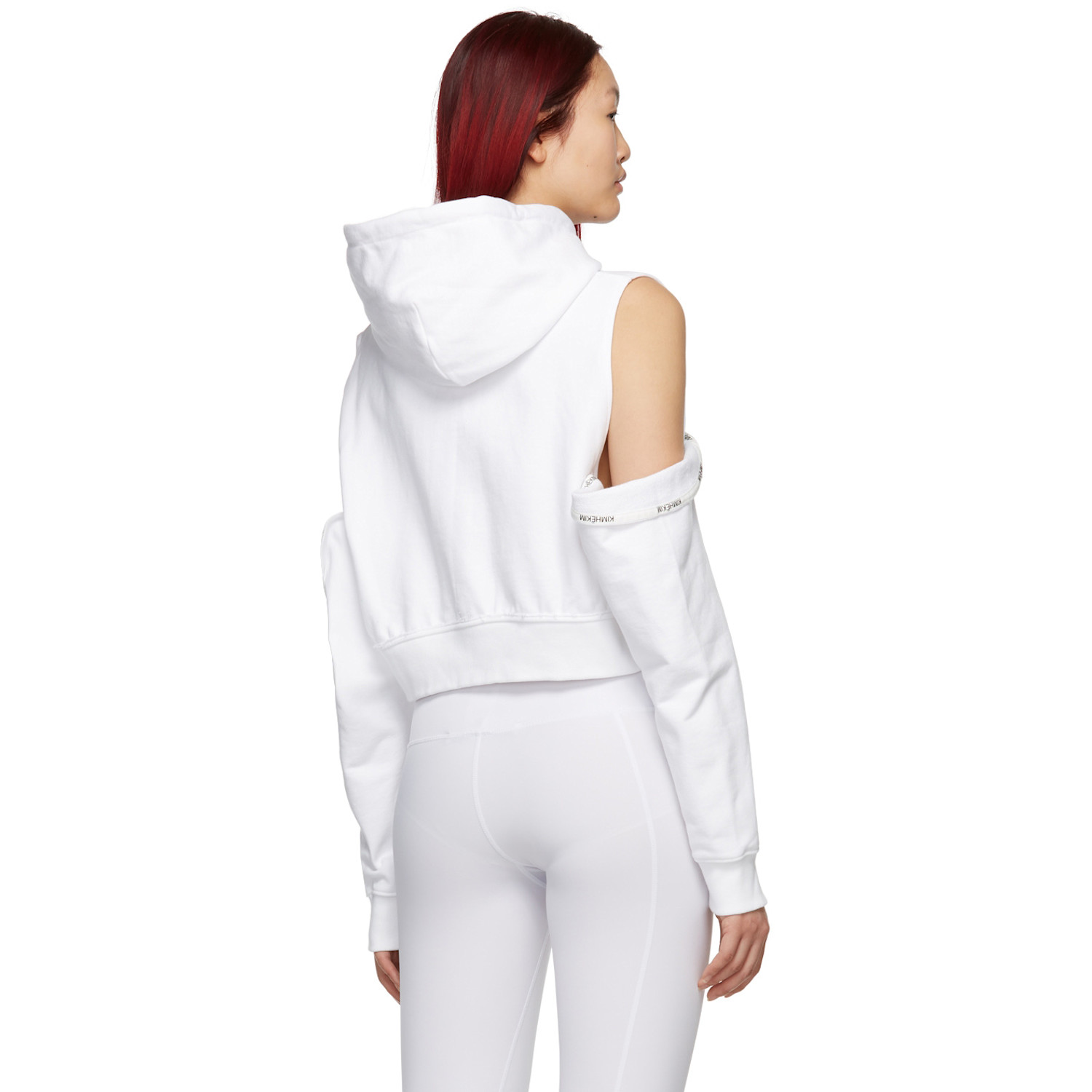  KimhĒkim Ssense Exclusive White Off-shoulder Petal Hoodie 