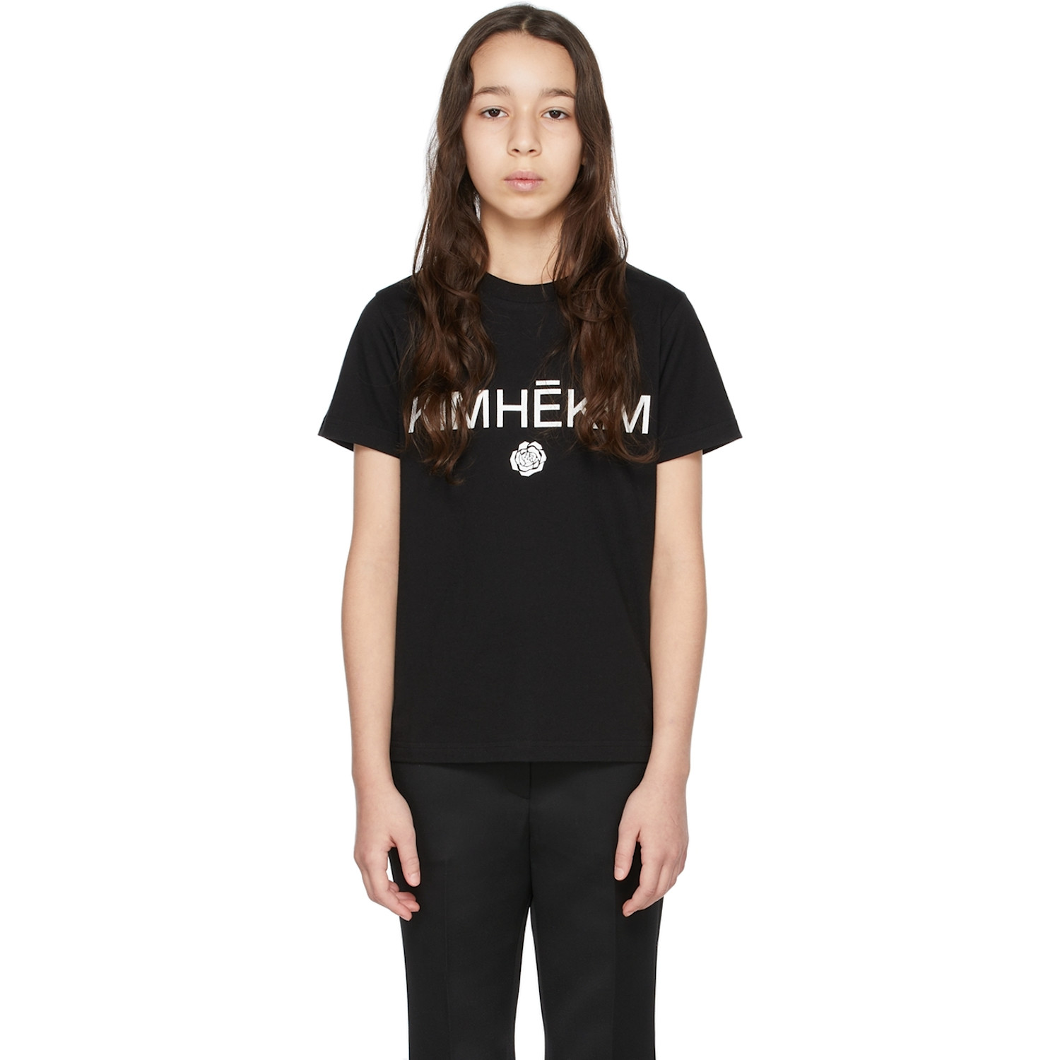  KimhĒkim Kids Black Logo Rose T-shirt 
