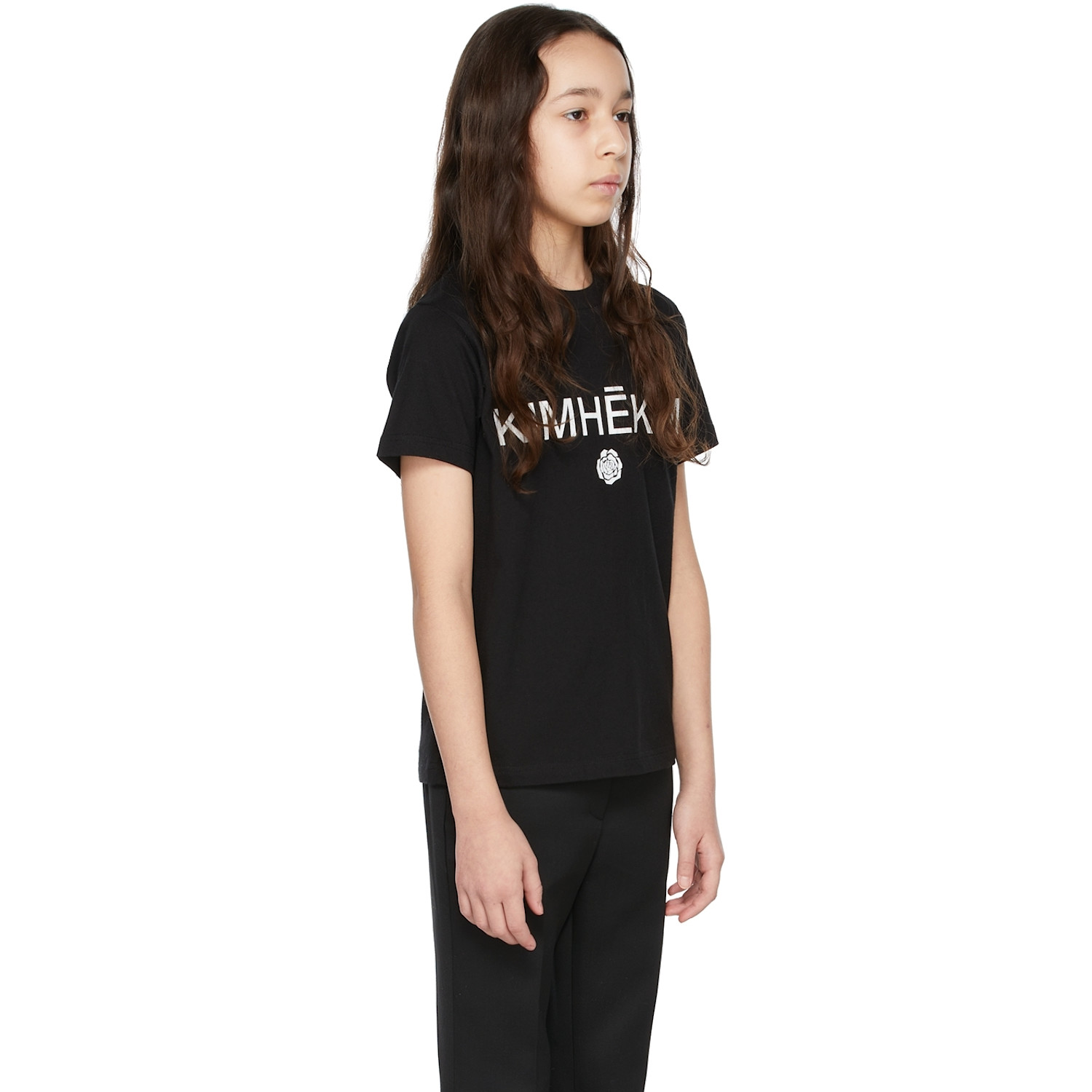  KimhĒkim Kids Black Logo Rose T-shirt 
