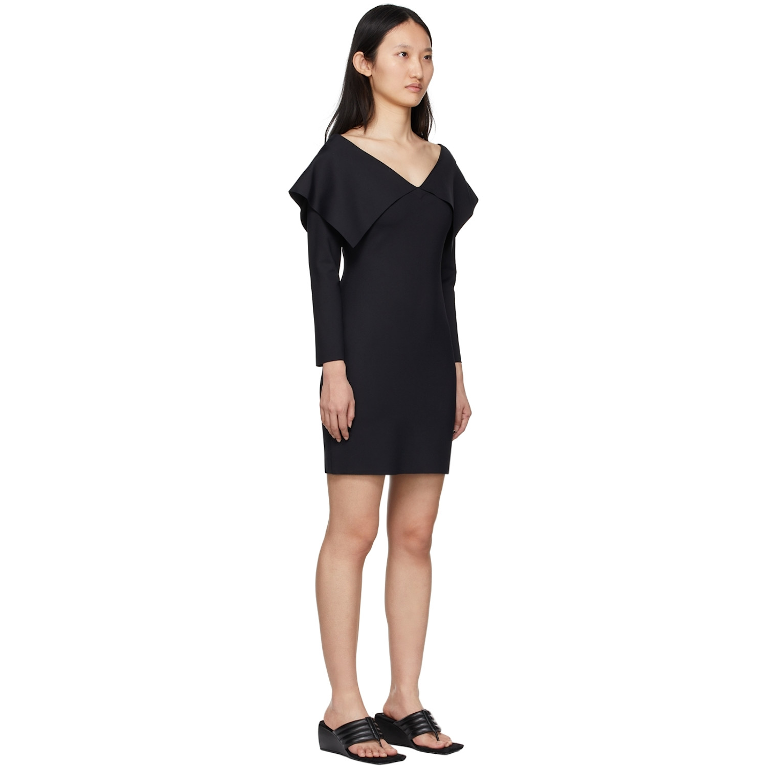  Rosetta Getty Black Fold Off-shoulder Dress 
