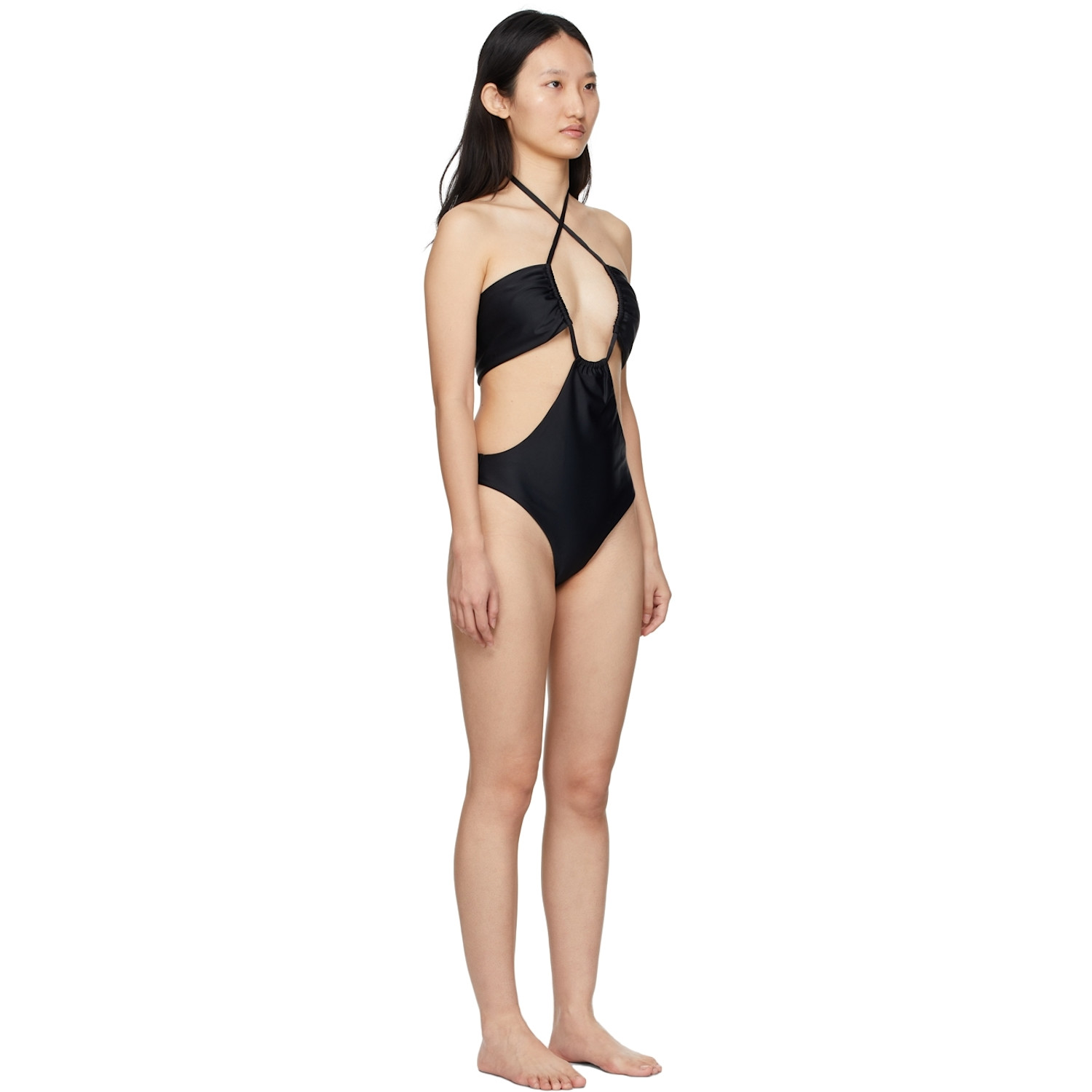  Rosetta Getty Black Drawstring Bandeau One-piece Swimsuit 