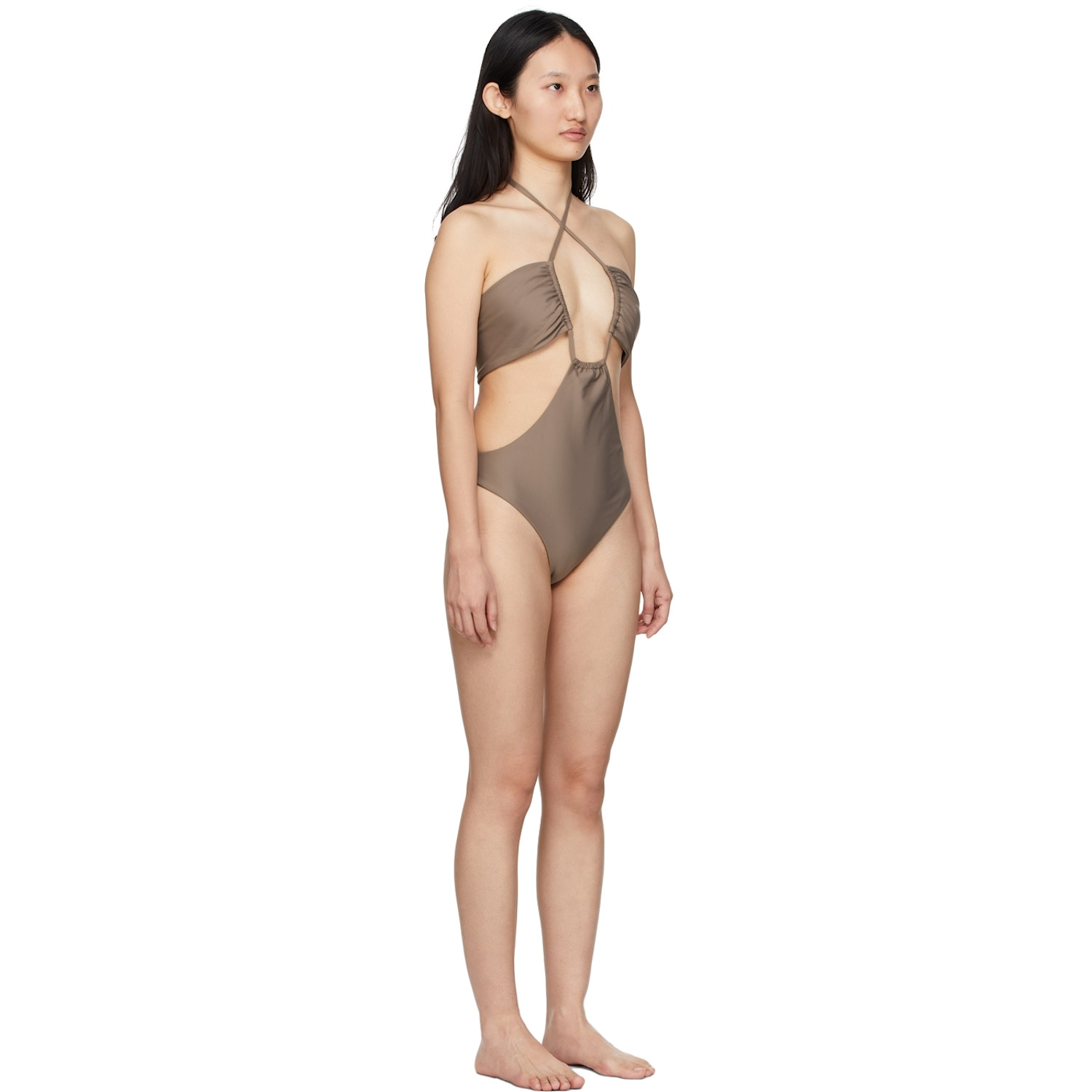  Rosetta Getty Taupe Drawstring Bandeau One-piece Swimsuit 