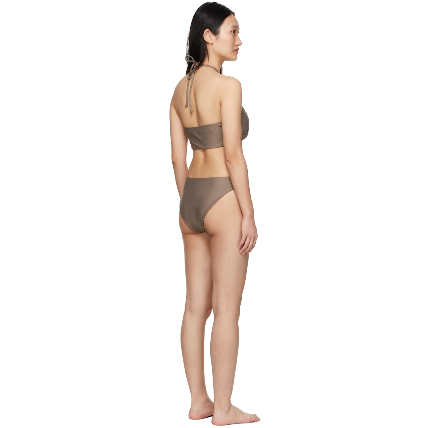 Rosetta Getty Taupe Drawstring Bandeau One-piece Swimsuit 