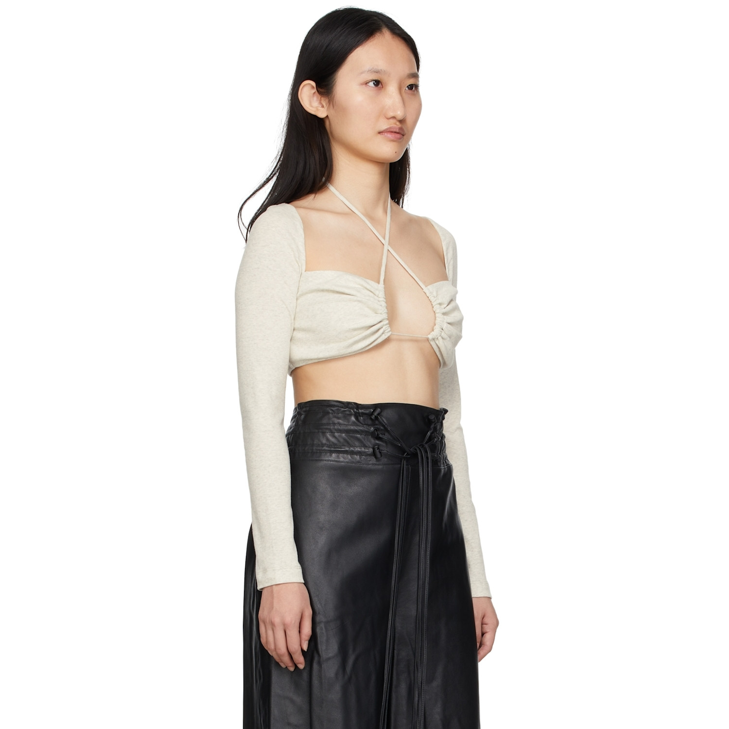  Rosetta Getty Grey Cropped Long Sleeve T-shirt 