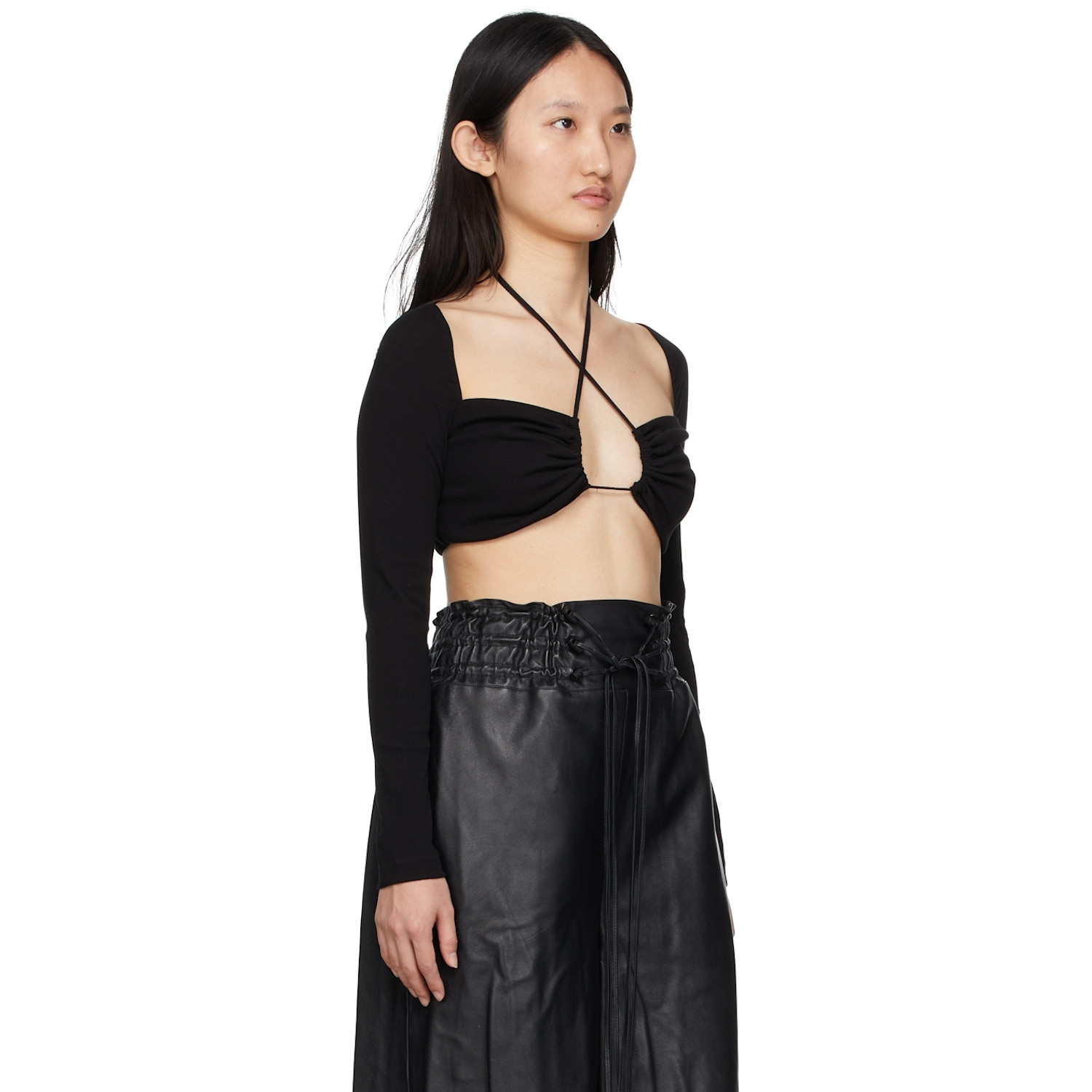  Rosetta Getty Black Cropped Long Sleeve T-shirt 