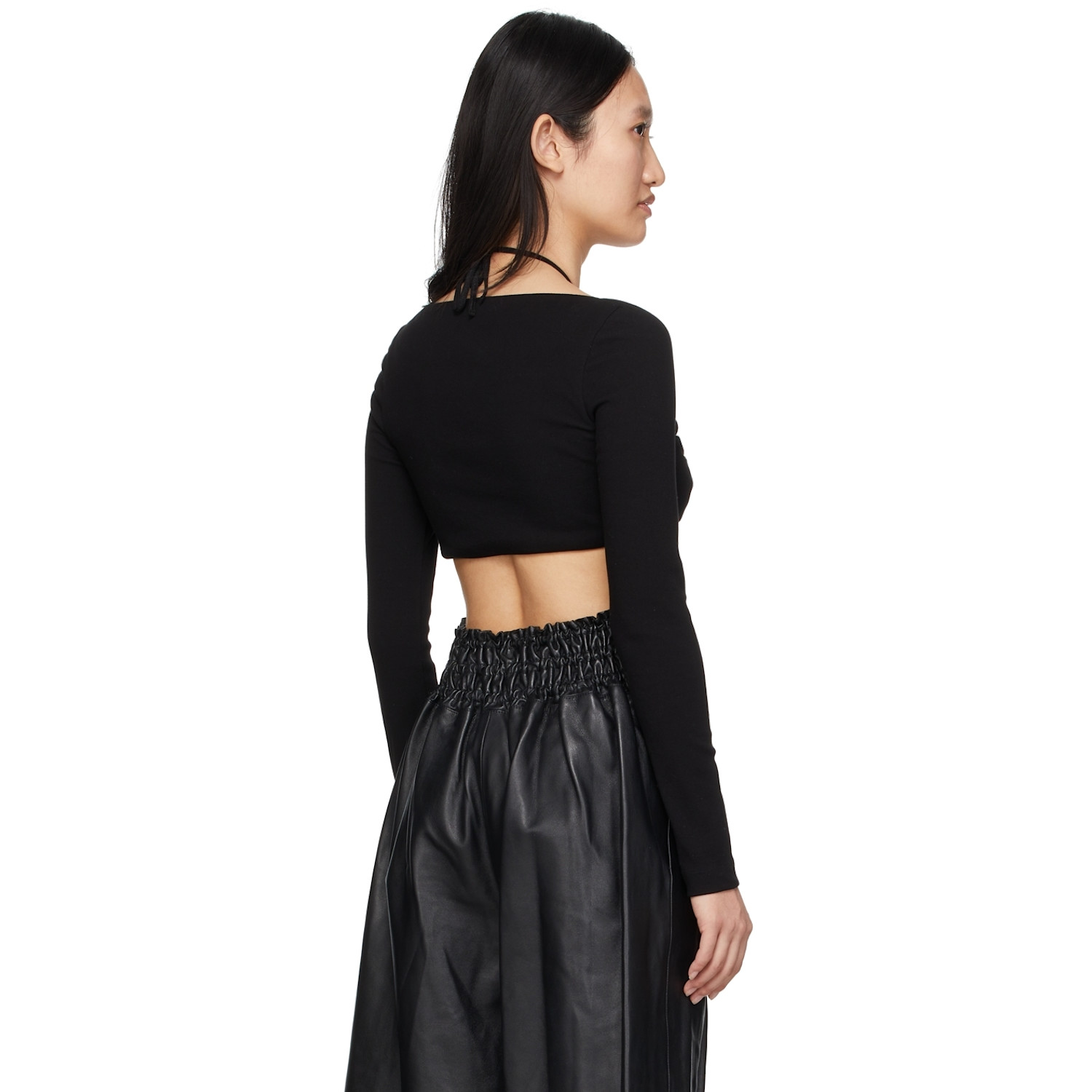  Rosetta Getty Black Cropped Long Sleeve T-shirt 
