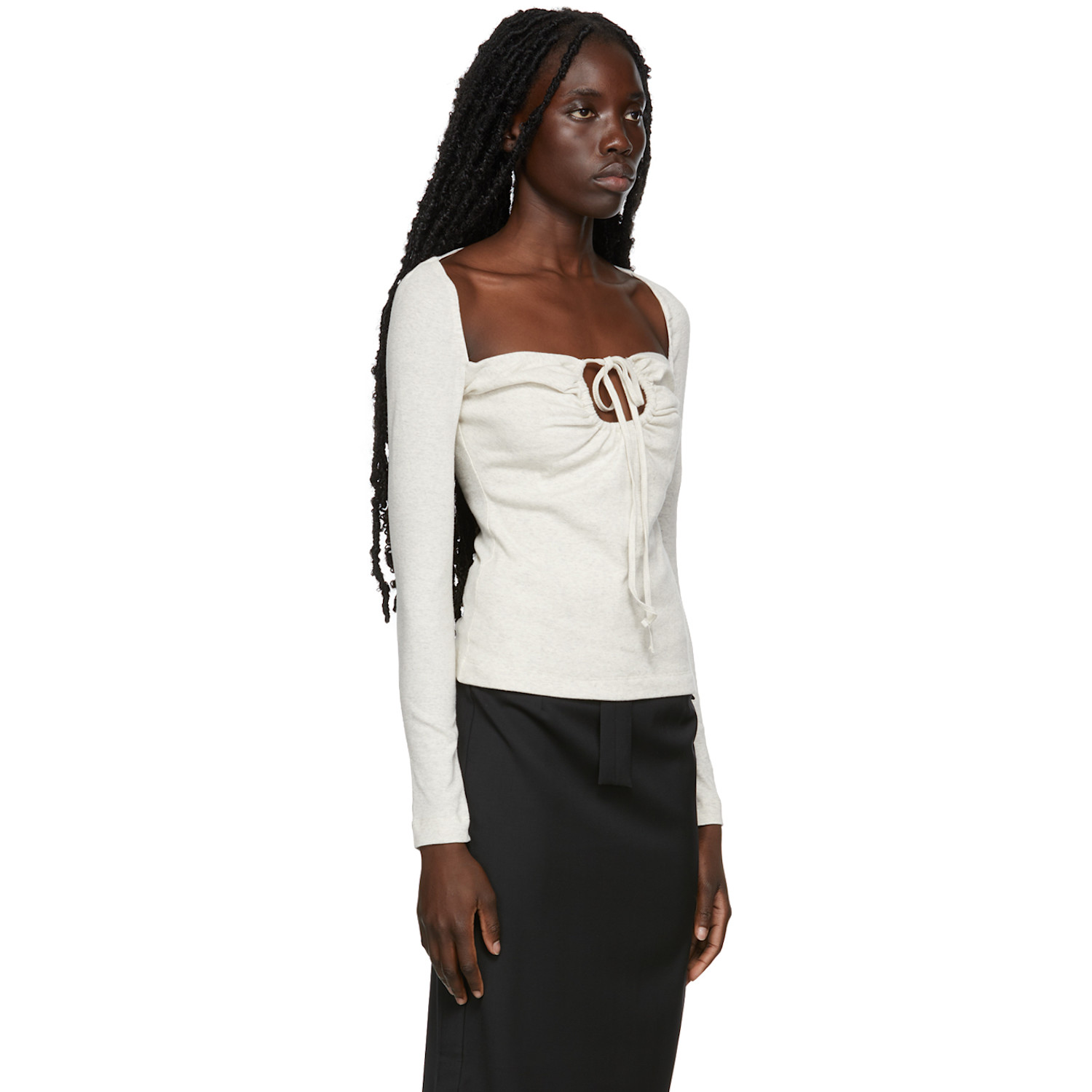  Rosetta Getty Grey Ruched Drawstring Cut-out Top 