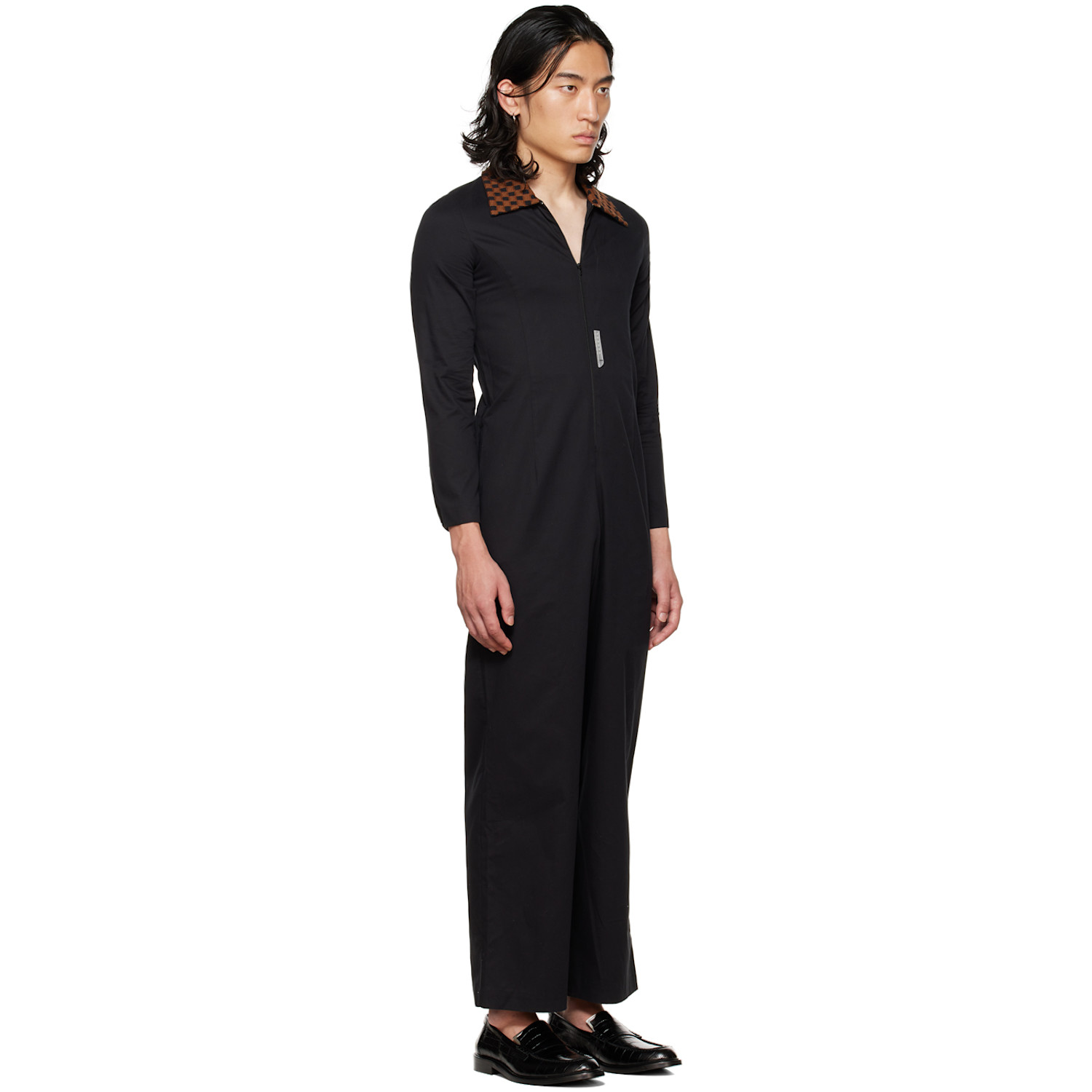  Connor Mcknight Black Chess Collar Embroidered Jumpsuit 