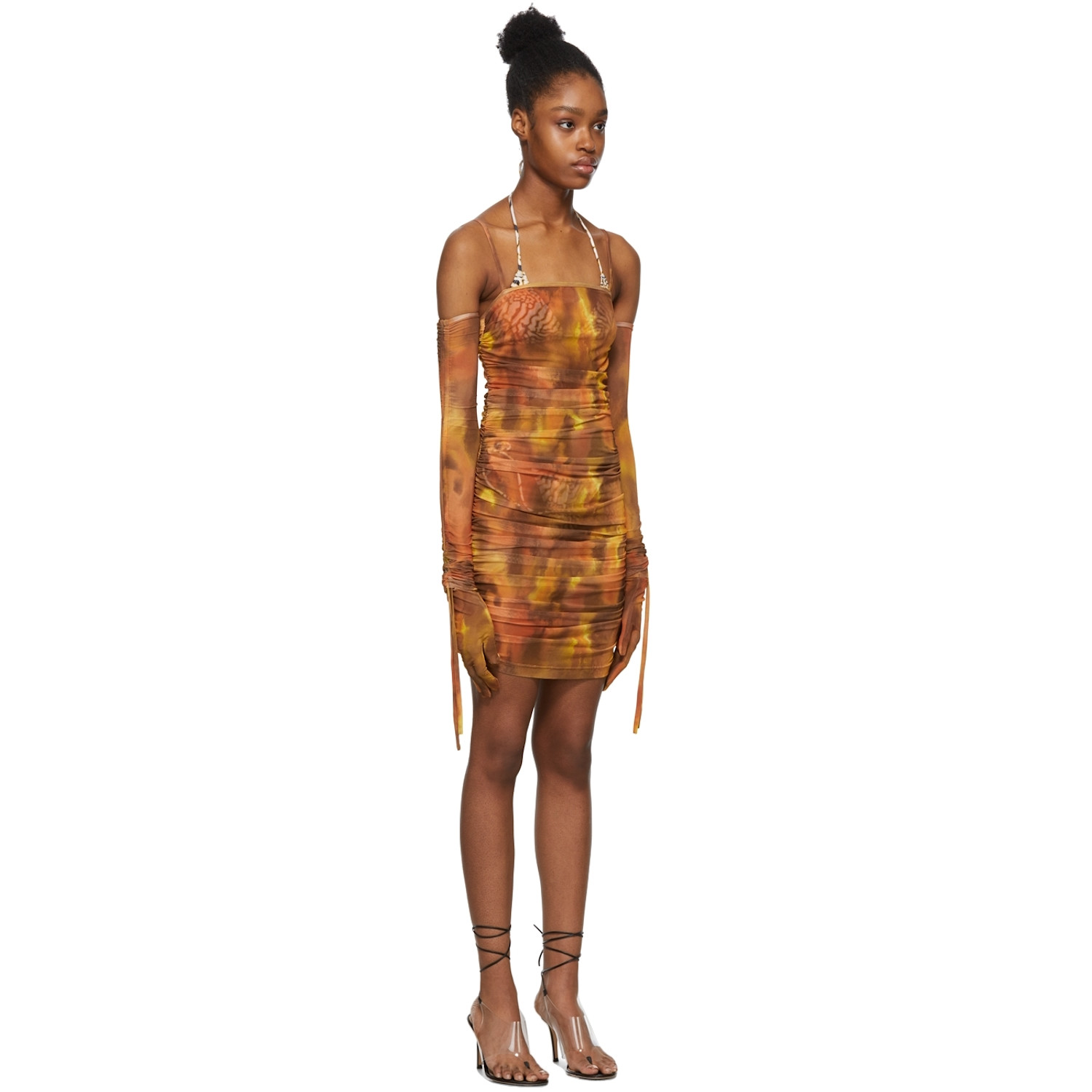  Kim Shui Ssense Exclusive Orange Gloved Ruched Mini Dress 
