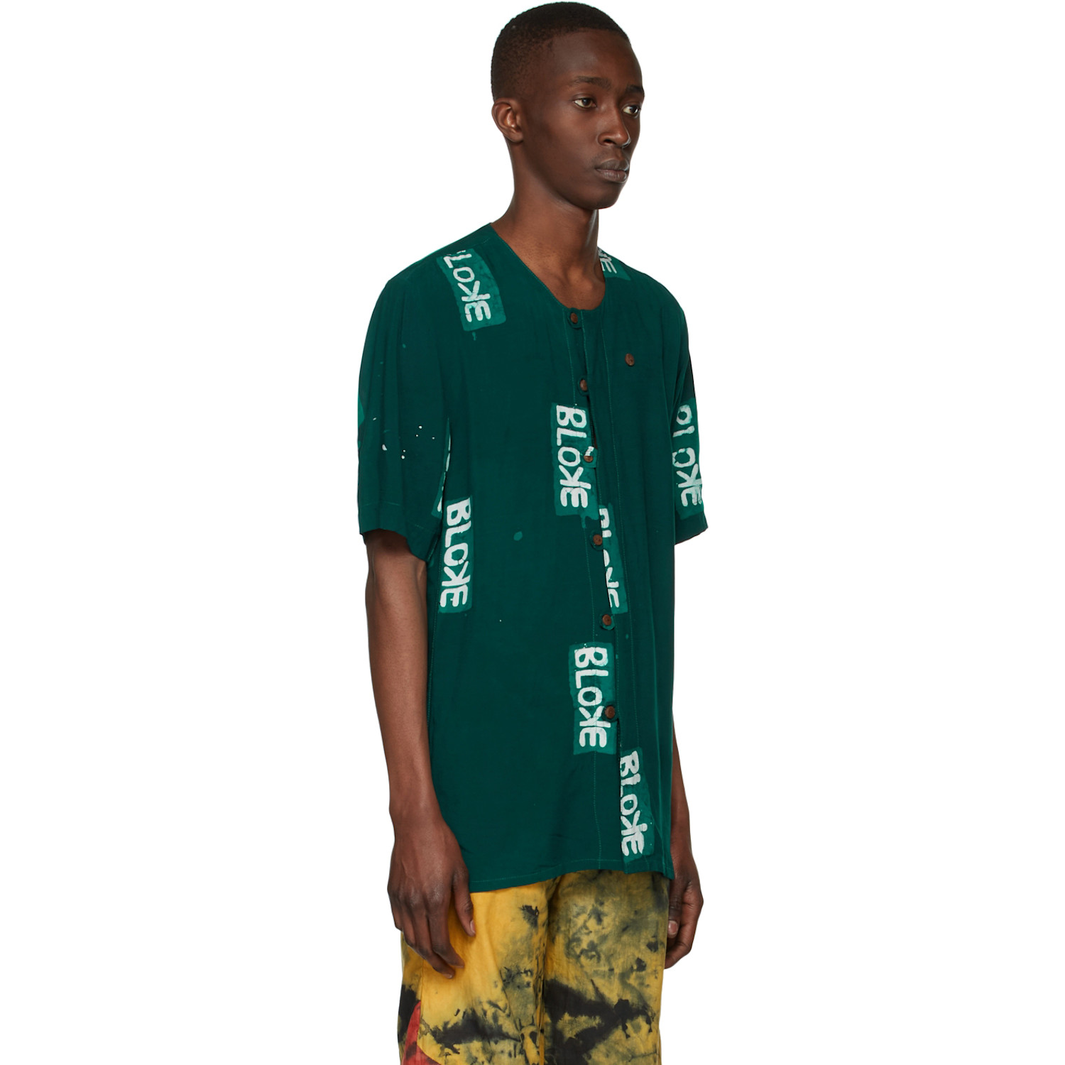  Bloke Green Hand Dyed Collarless Shirt 