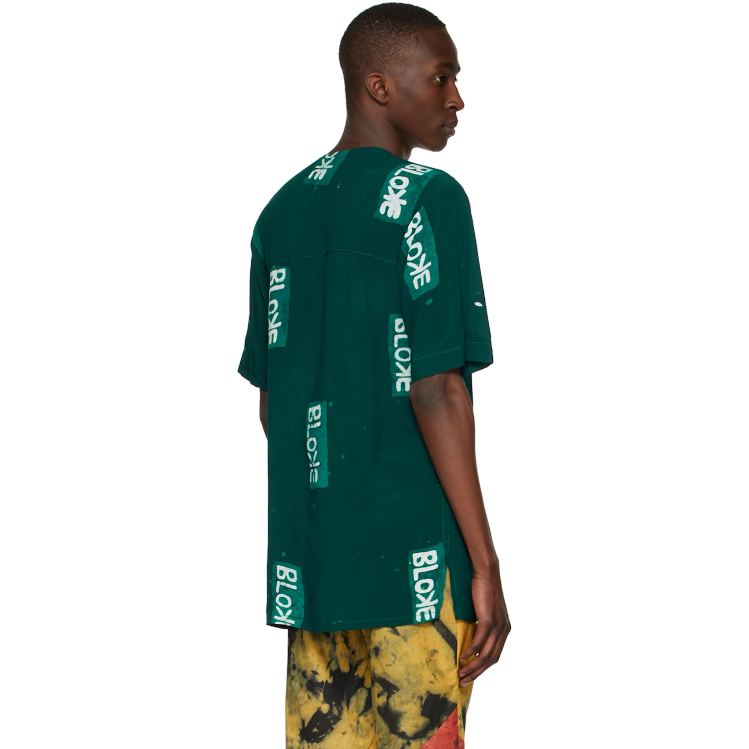  Bloke Green Hand Dyed Collarless Shirt 