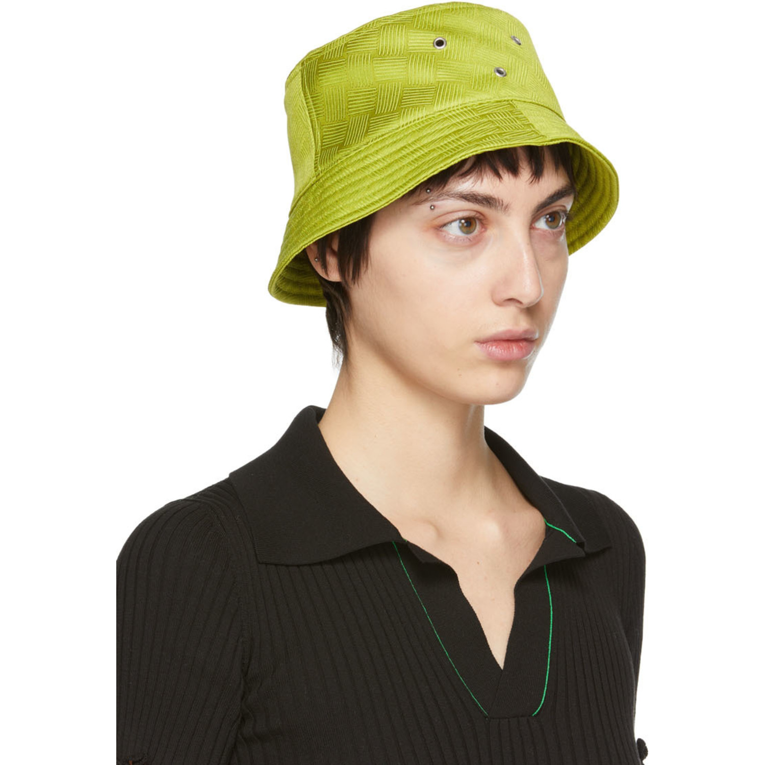  Bottega Veneta Yellow Intreccio Jacquard Bucket Hat 