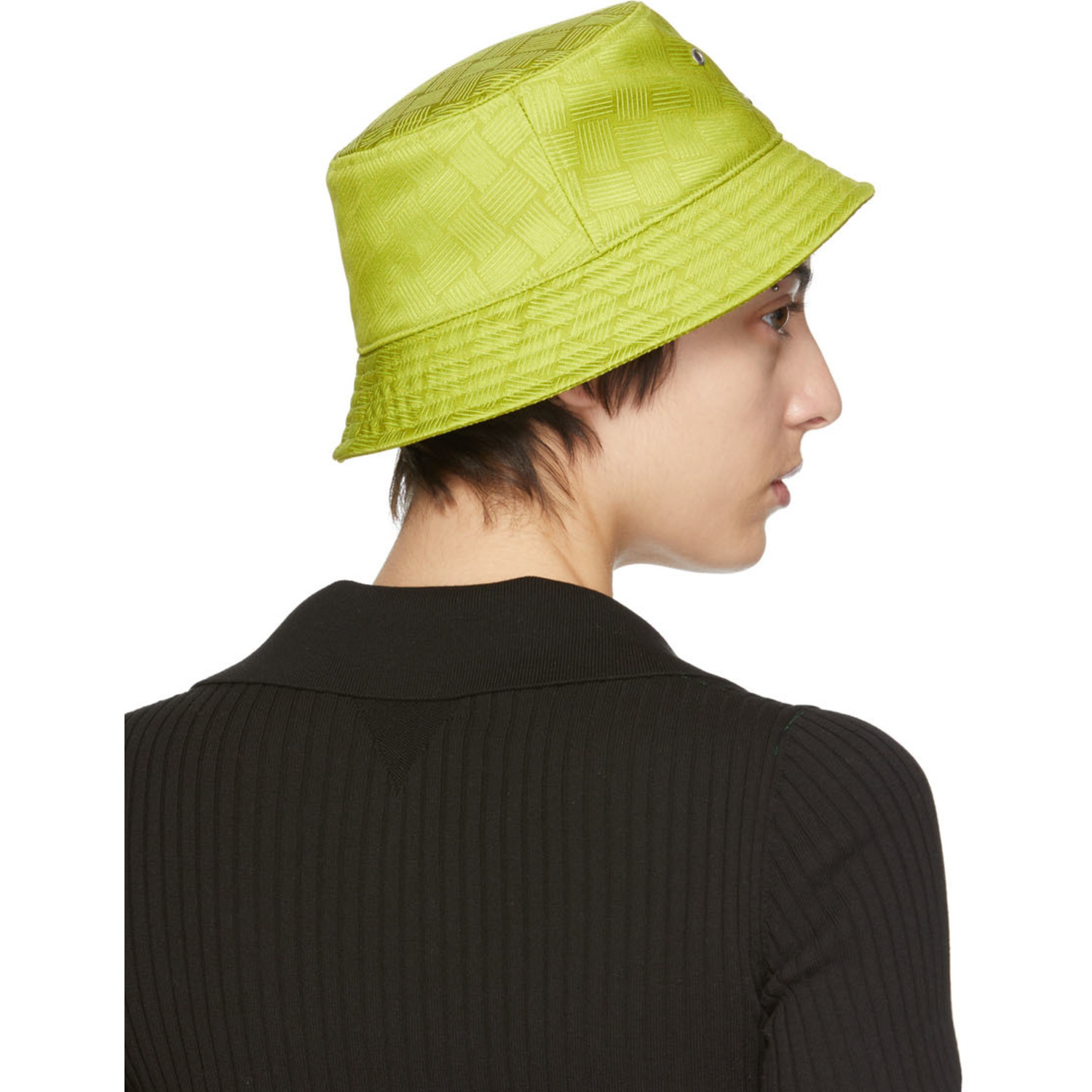  Bottega Veneta Yellow Intreccio Jacquard Bucket Hat 