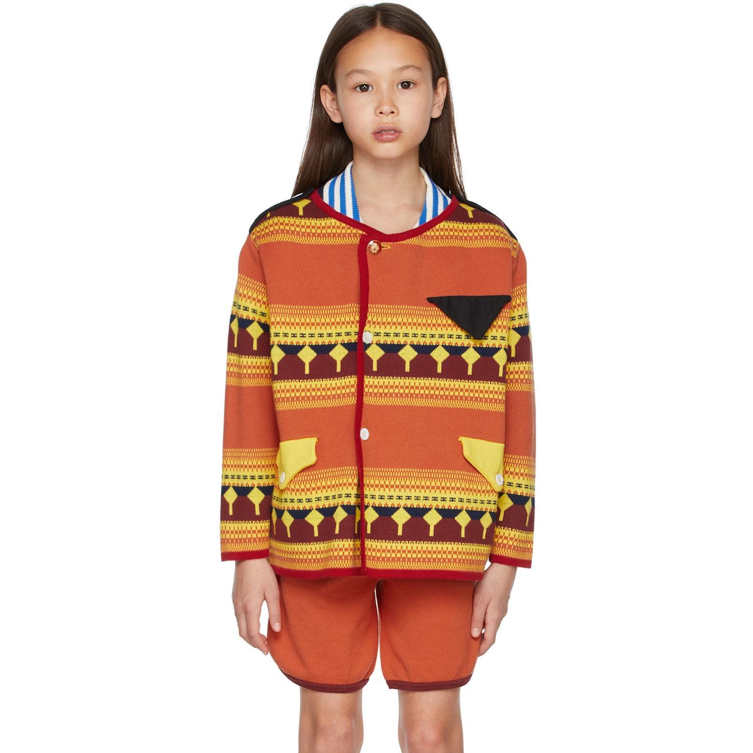  Ligne Noire Kids Orange & Yellow Jacquard Cardigan 