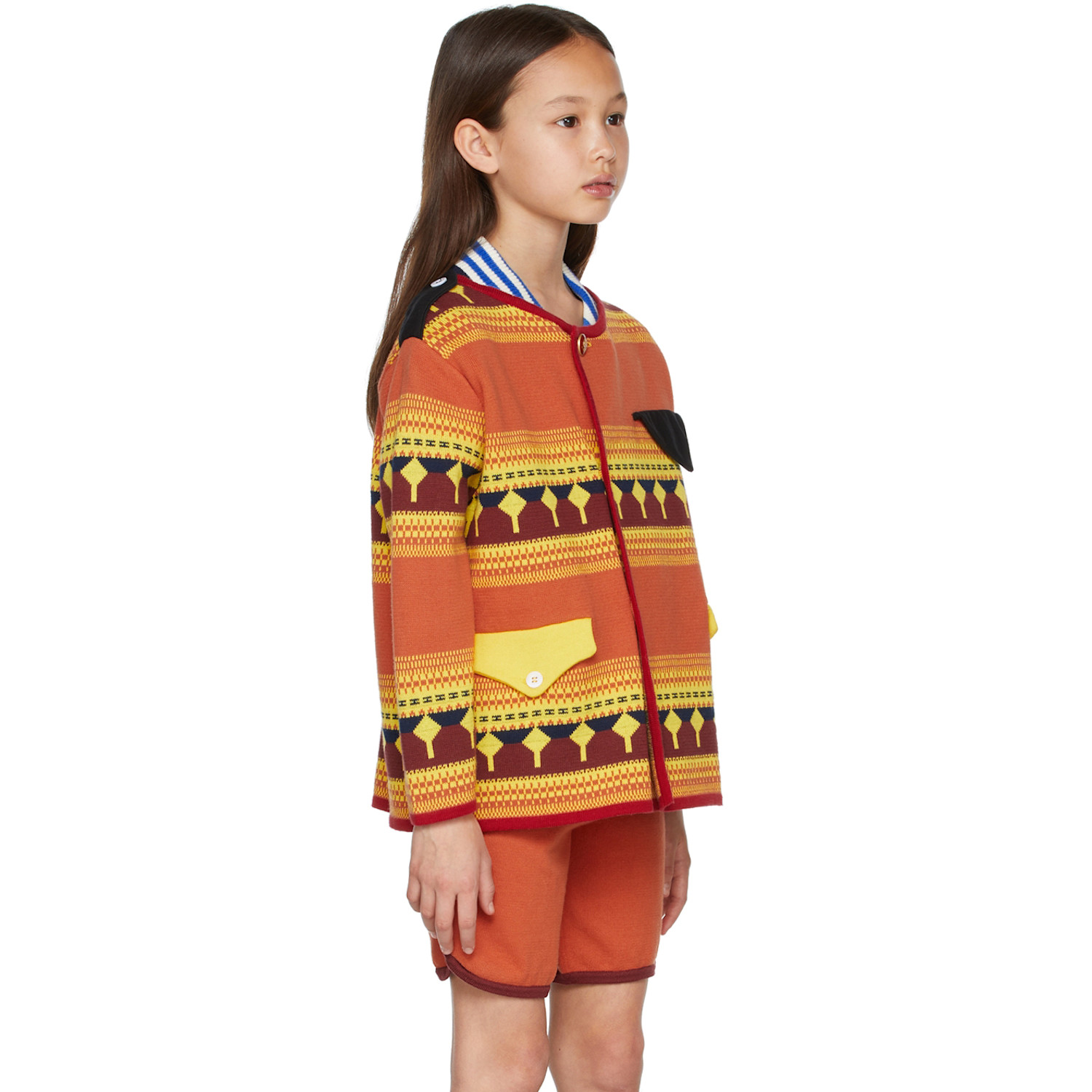  Ligne Noire Kids Orange & Yellow Jacquard Cardigan 