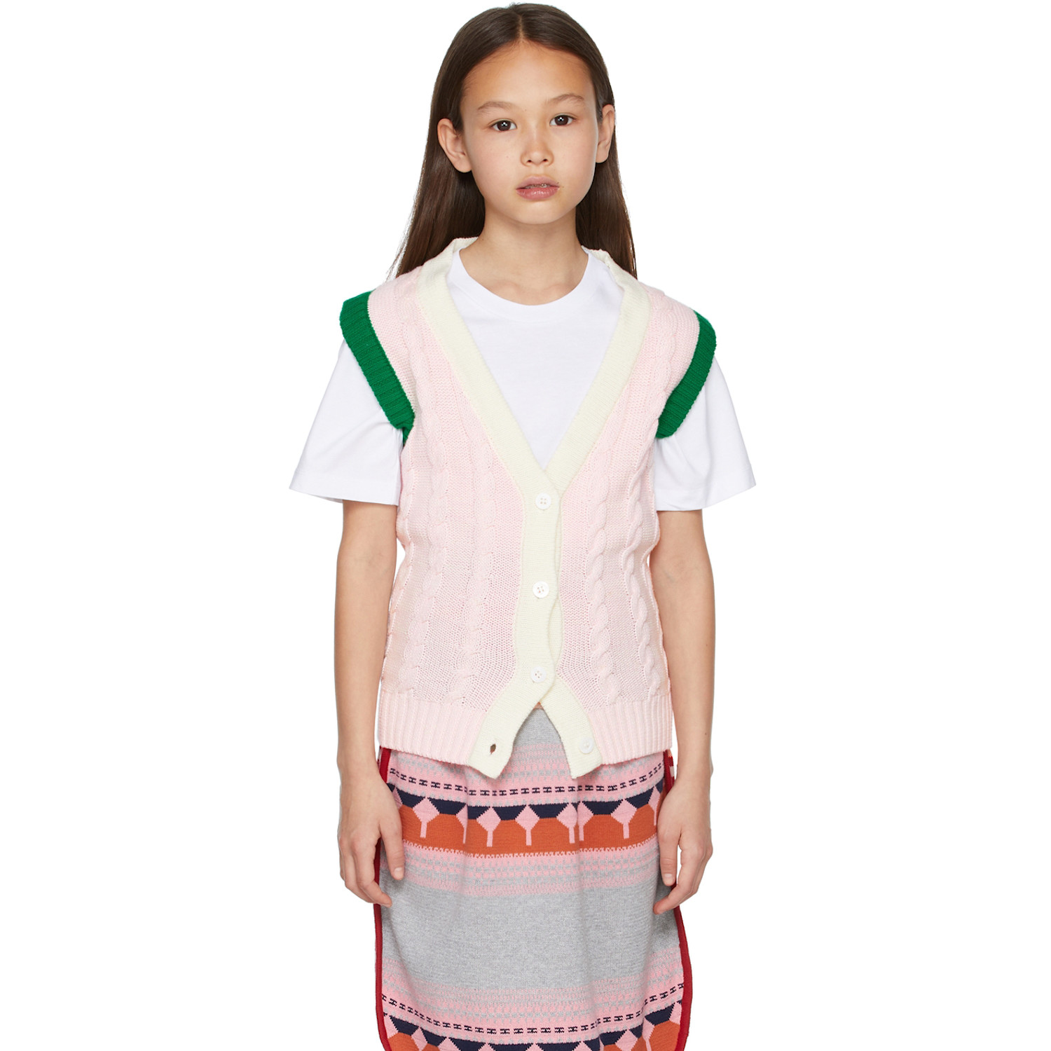  Ligne Noire Kids Pink Cable Knit Cardigan 