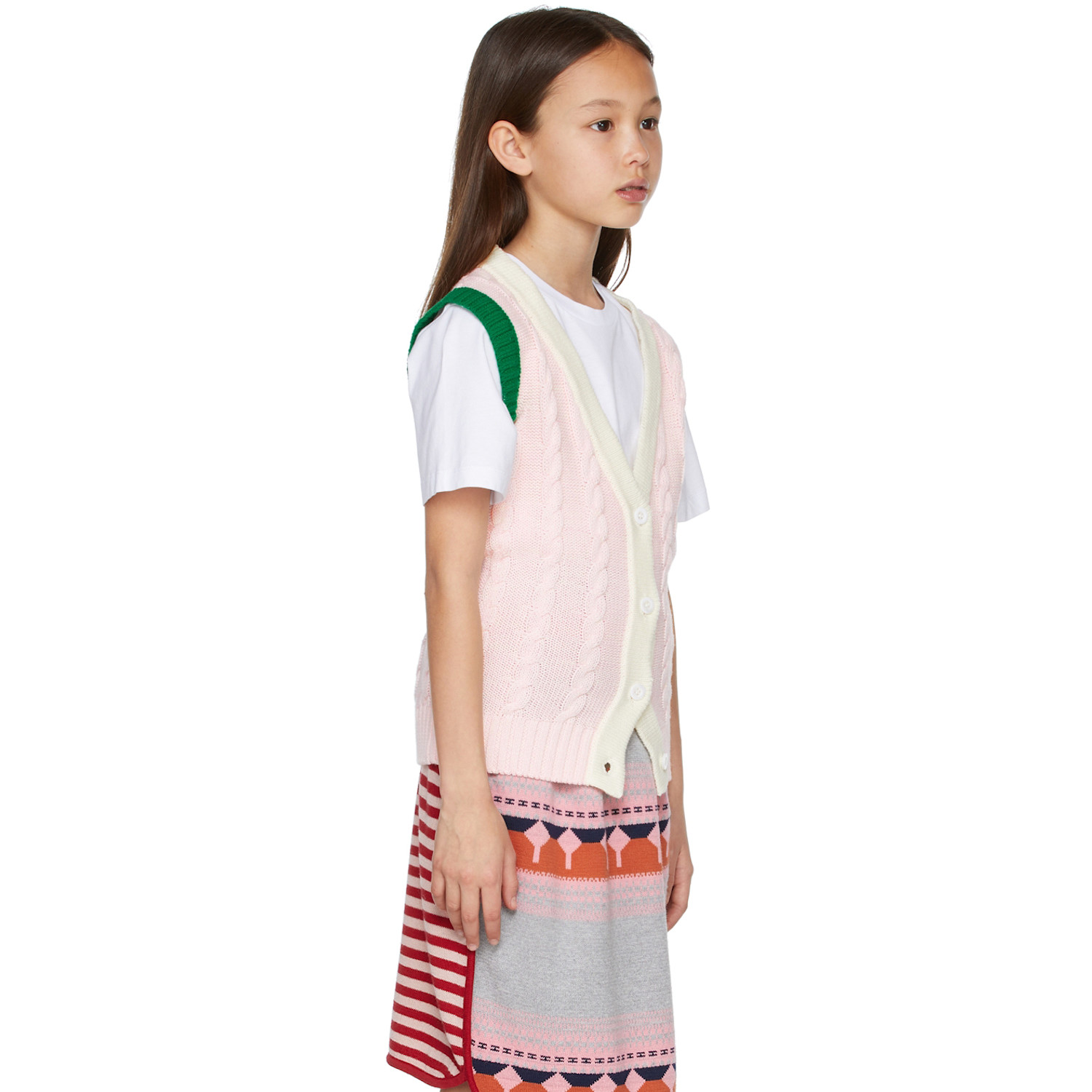  Ligne Noire Kids Pink Cable Knit Cardigan 