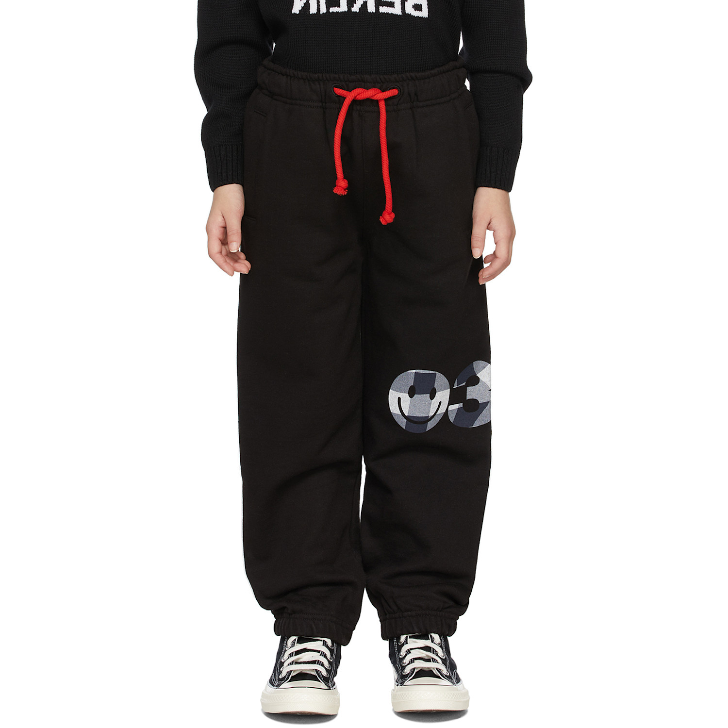 032c Ssense Exclusive Kids Black Smiley Logo Lounge Pants 