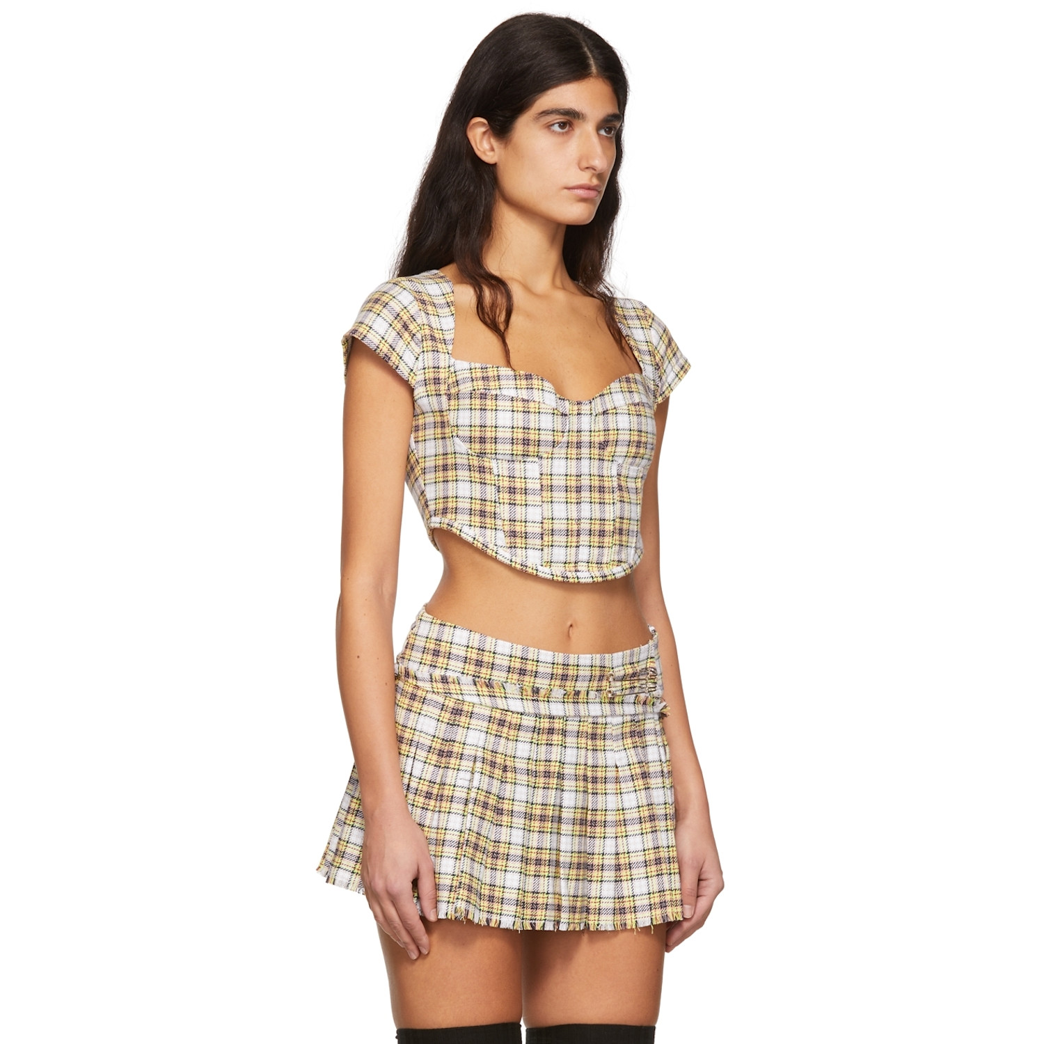  Guizio White Plaid Corset Top 