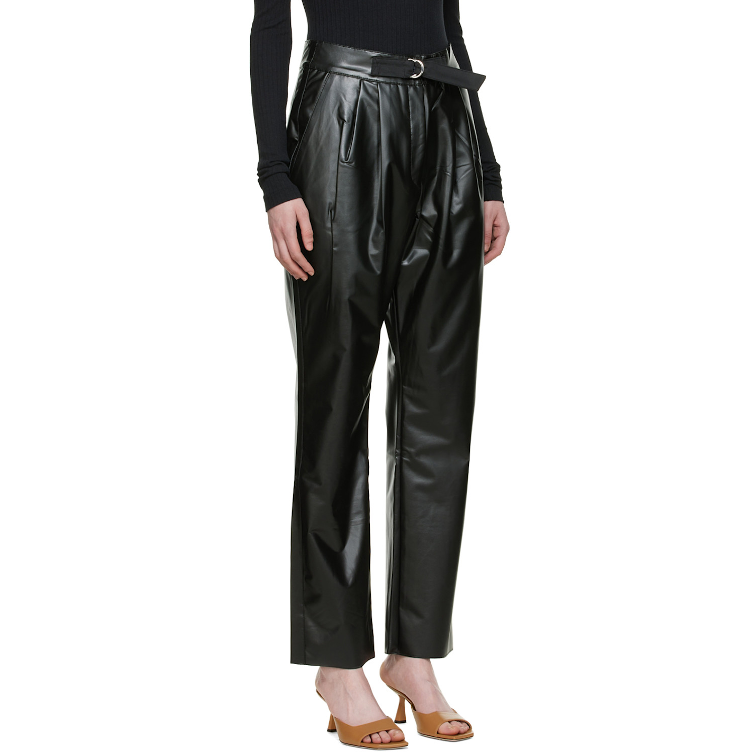  Caes Black Faux-leather Trousers 