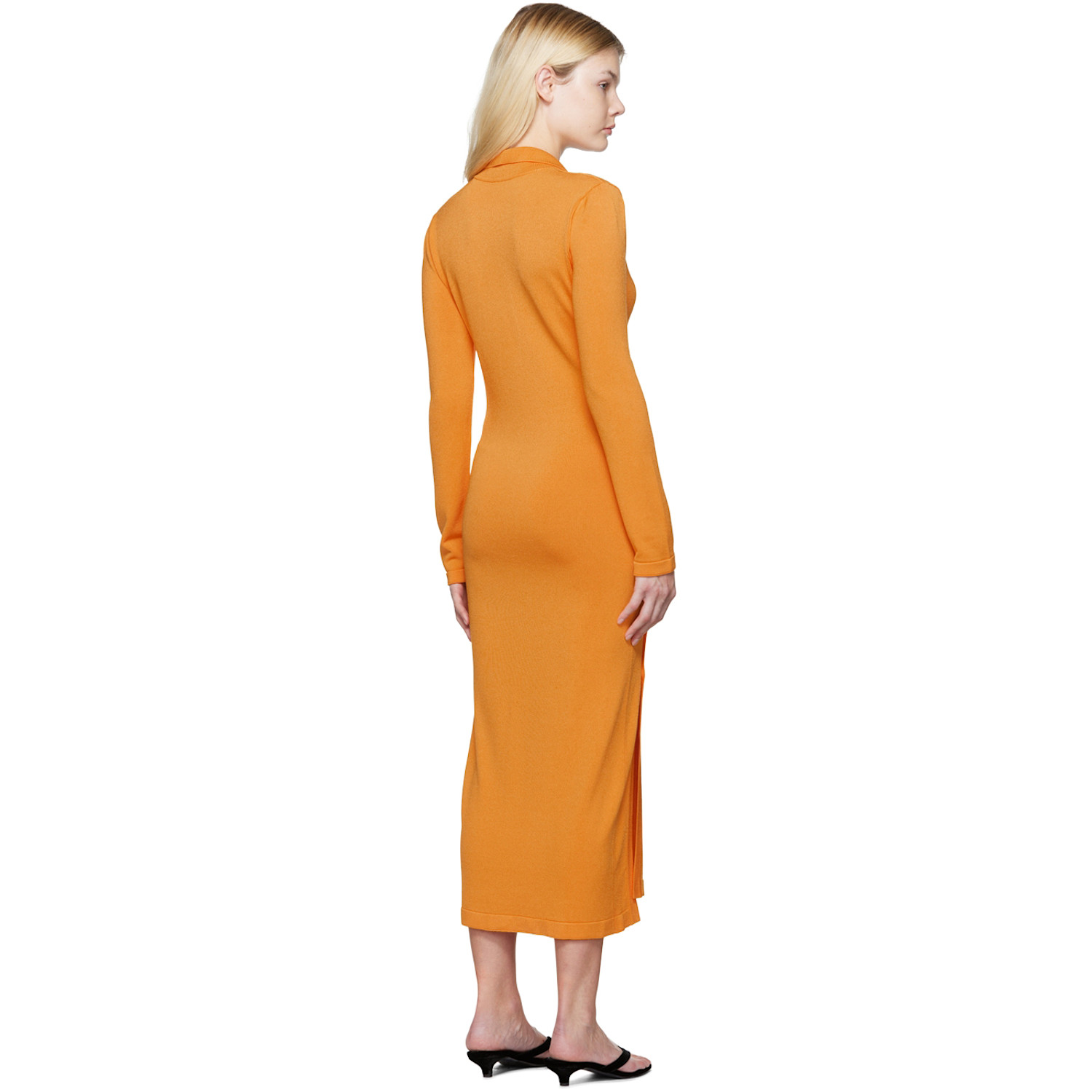 Olēnich Orange Gathered Midi Dress 
