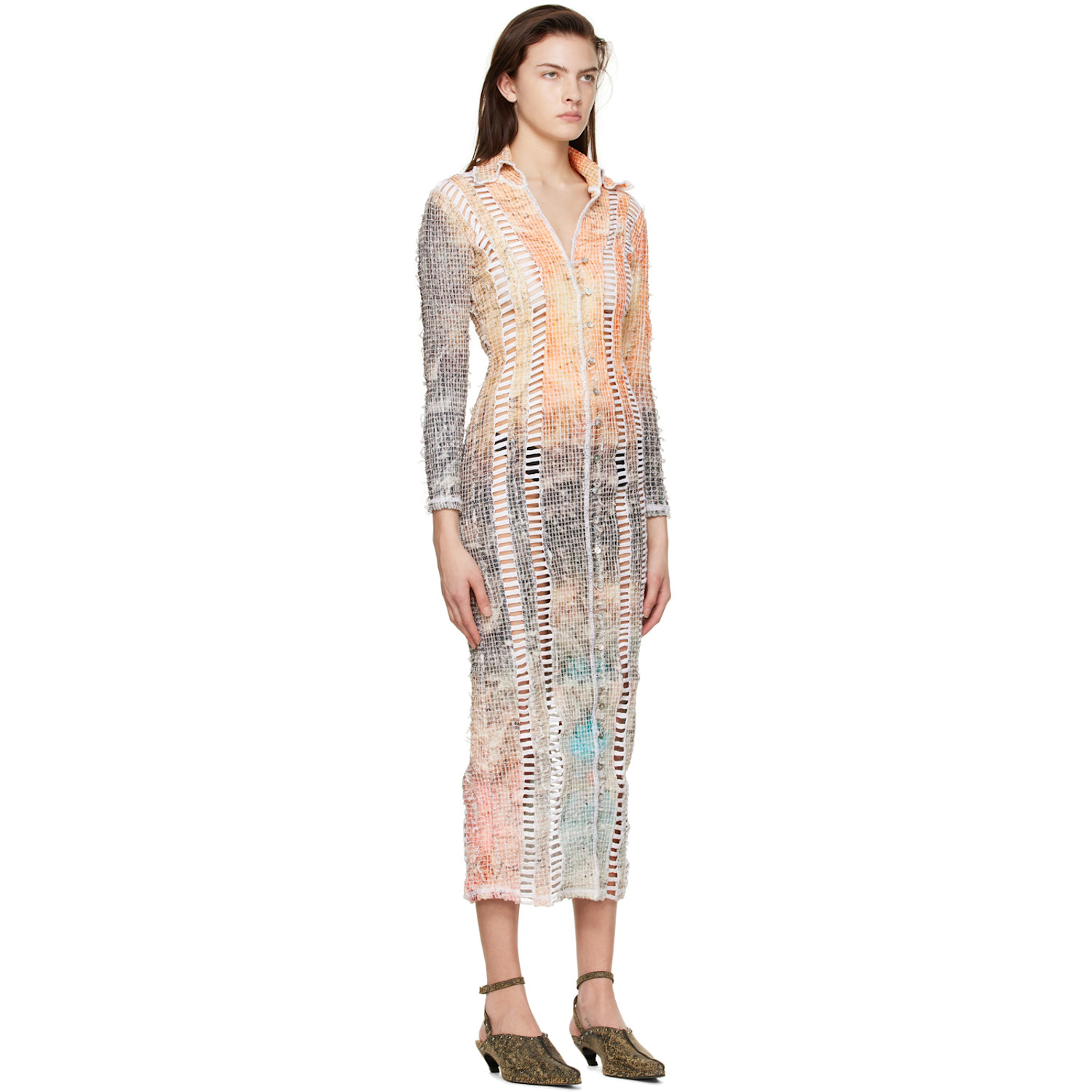  Luna Del Pinal Orange Polyester Midi Dress 