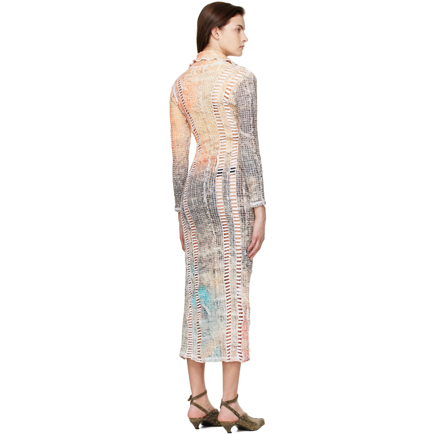  Luna Del Pinal Orange Polyester Midi Dress 