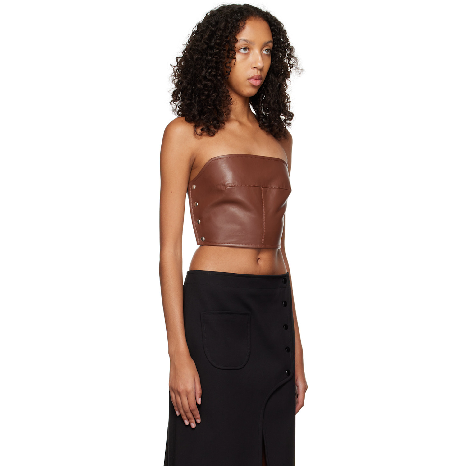  Aleksandre Akhalkatsishvili Brown Button Corset Tank Top 