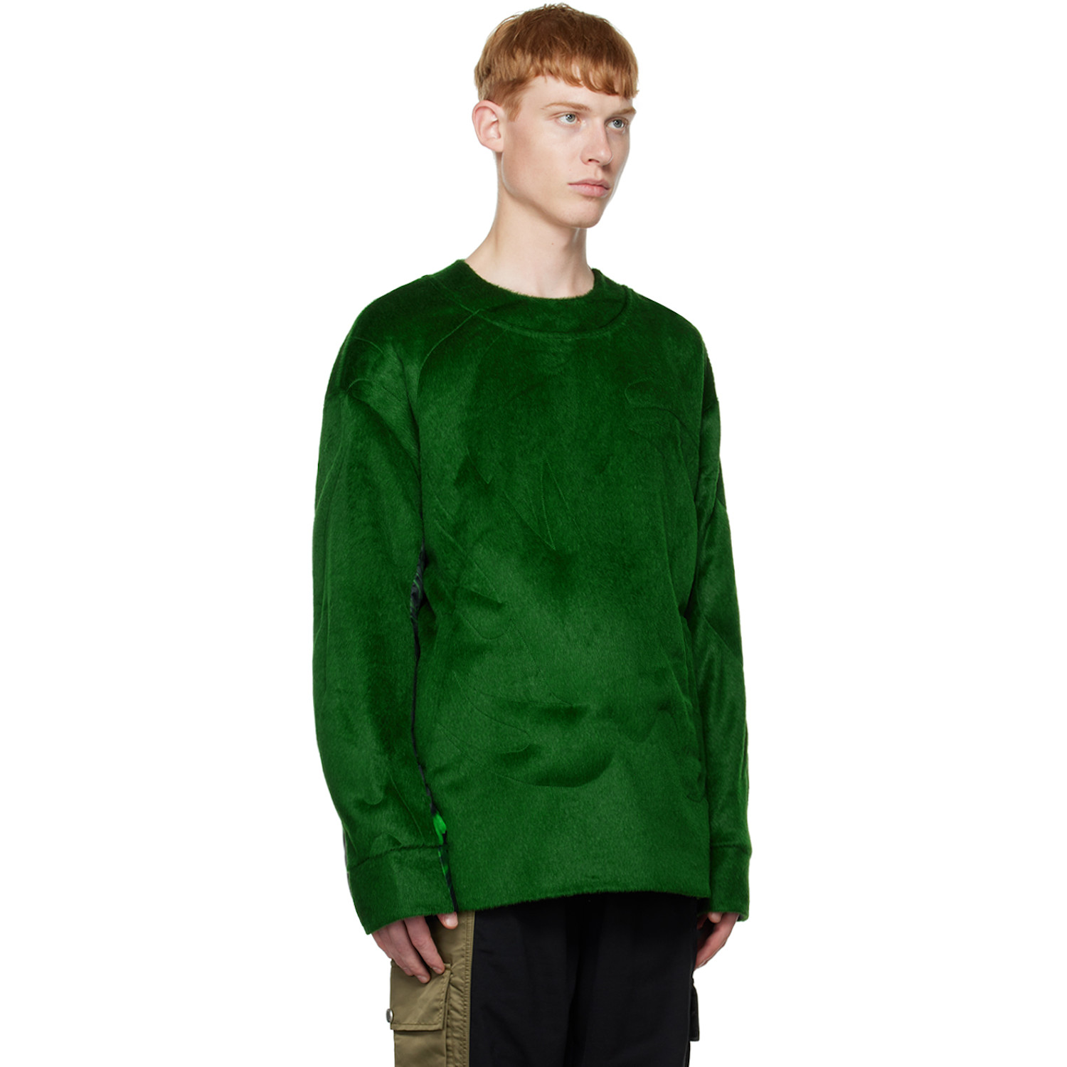  Feng Chen Wang Green & Black Paneled Down Sweatshirt 