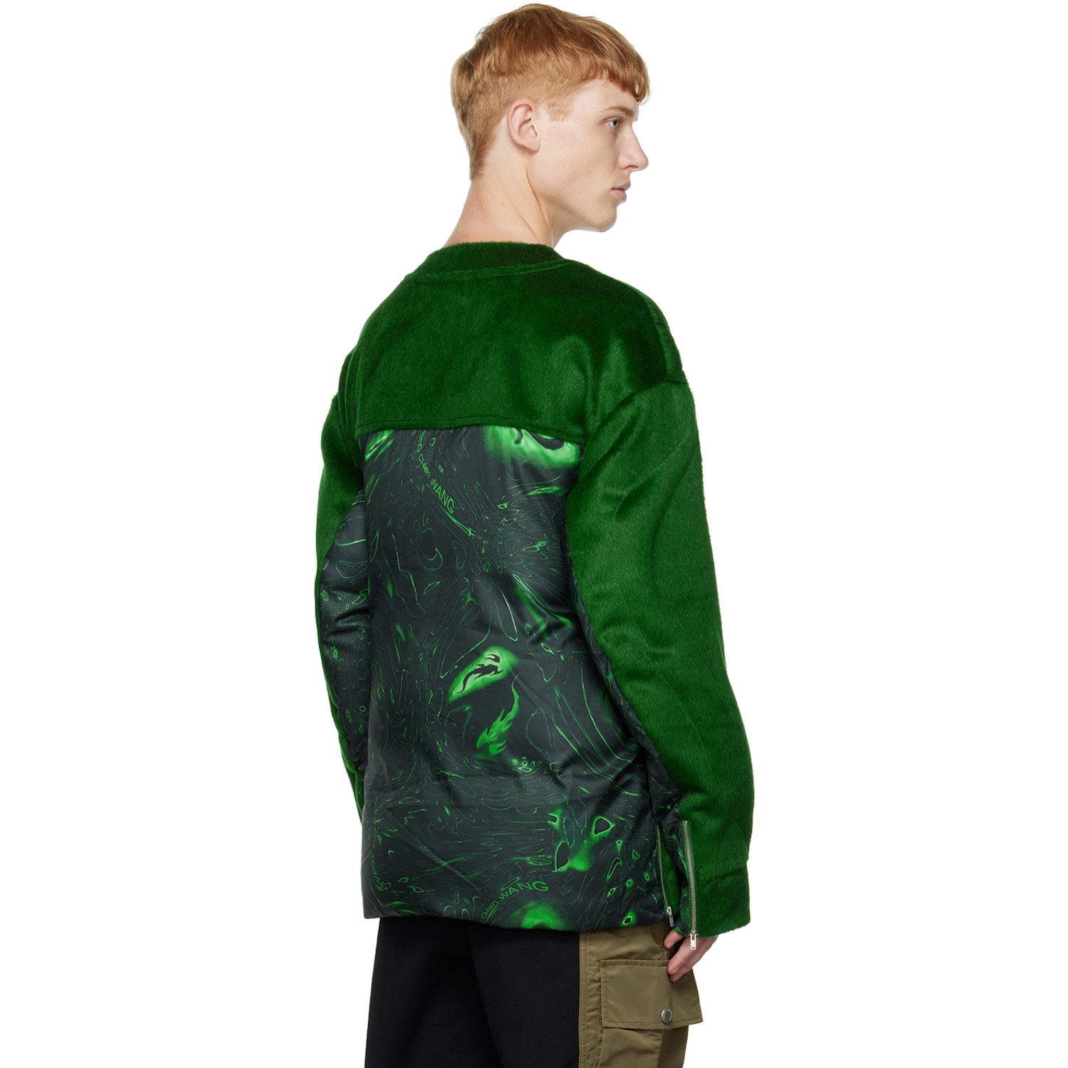  Feng Chen Wang Green & Black Paneled Down Sweatshirt 