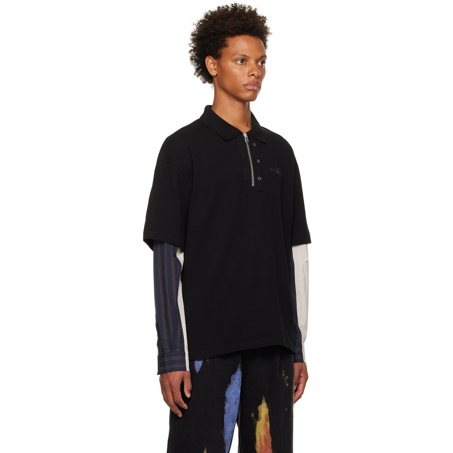  Feng Chen Wang Black Paneled Polo 