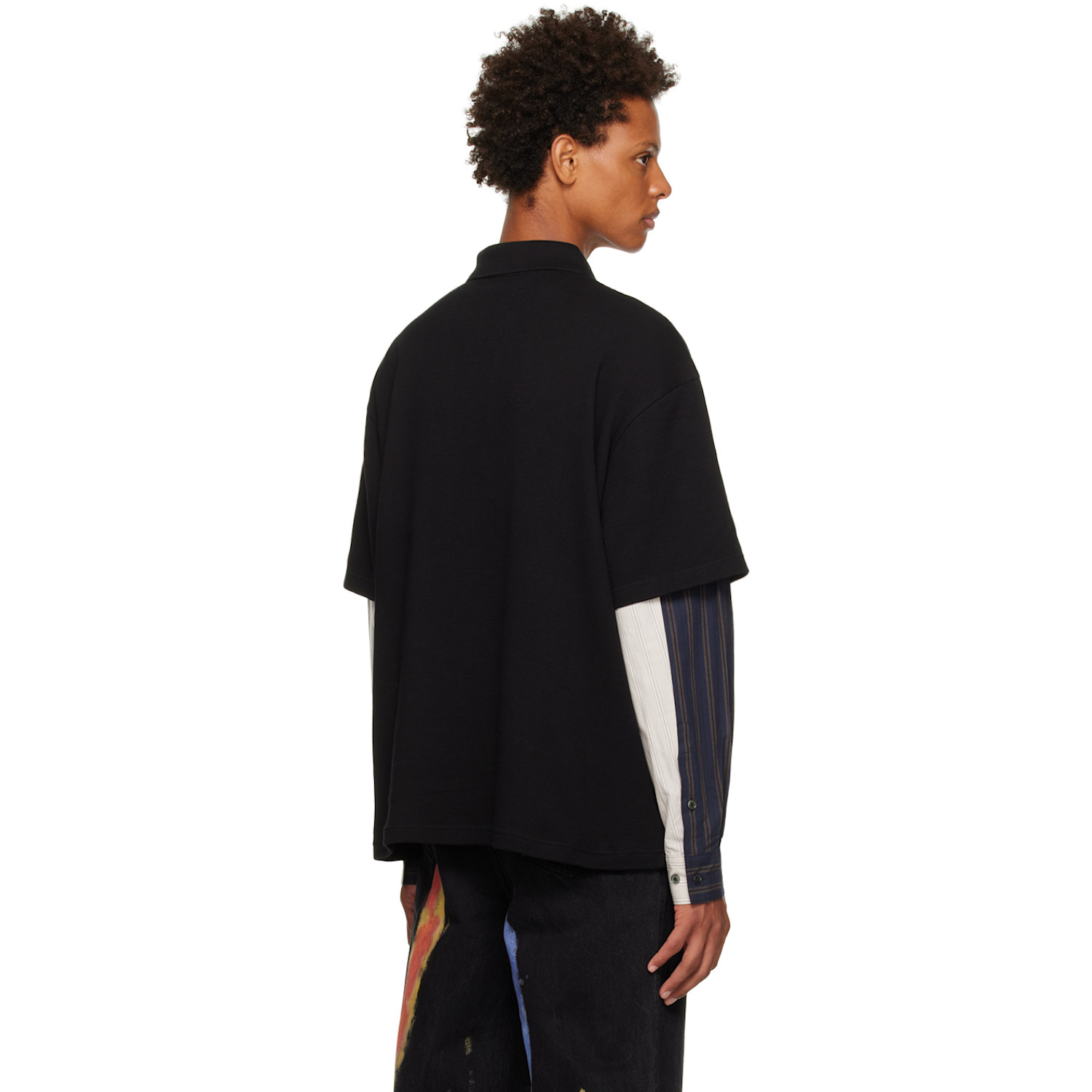  Feng Chen Wang Black Paneled Polo 